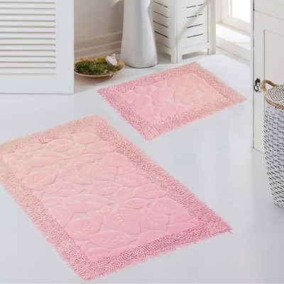 Teppich Badezimmerteppich Set 2 teilig • waschbar • Blätterdesign in pink, Teppich-Traum, rechteckig, Höhe: 7.5 mm, waschbar