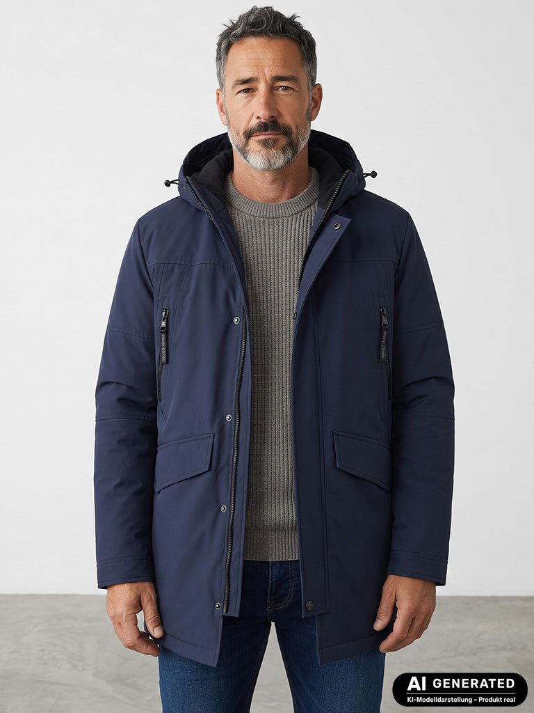 River Creek Wintermantel 62608 Herren Winterparka wattiert - Winterjacke mit TPU-Beschichtung Verstellbare Kapuze mit Fleece, Steppfutter, Großzügige Taschenlösung