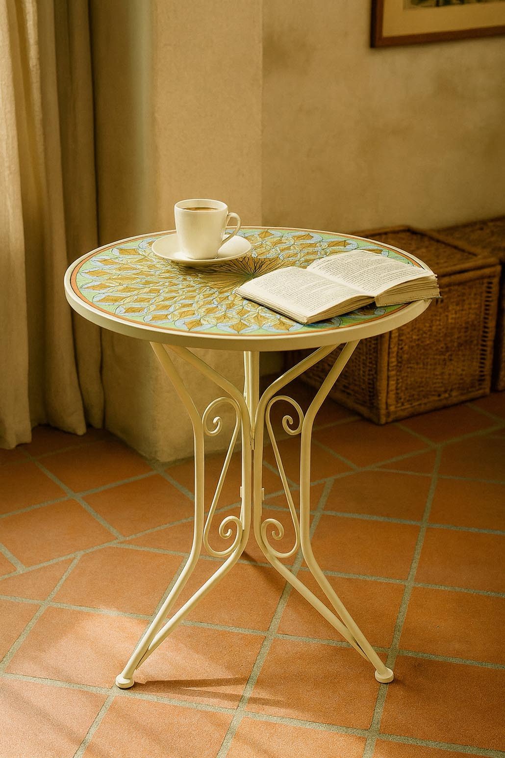 Kobolo Beistelltisch Gartentisch Mediterran mit Platte in Mosaikoptik - Esstisch Bistrotisc (kein Set, 1-St., Stühle separat erhältlich), Höhe 71 cm - Durchmesser 61 cm