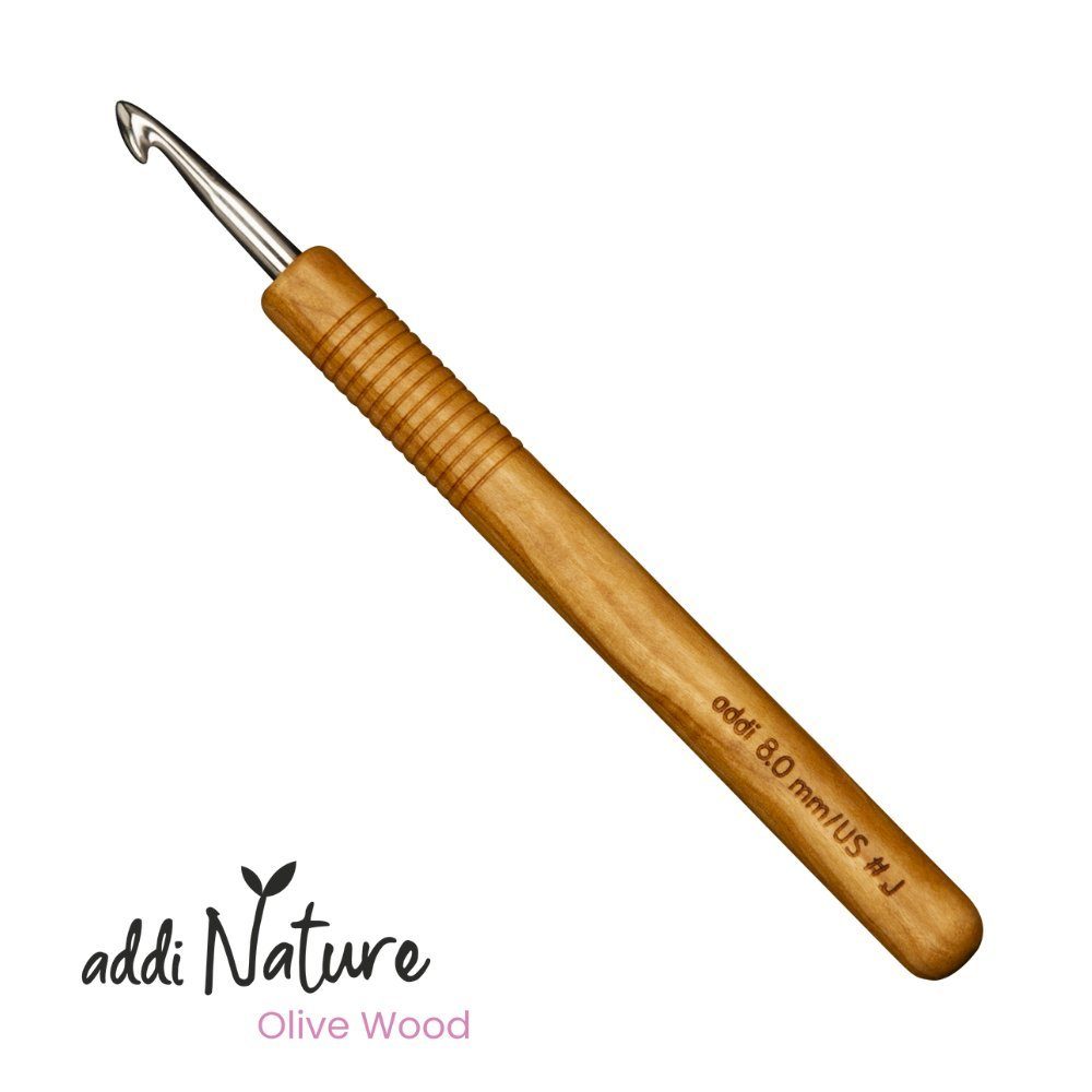 addi Stecknadeln addiNature Häkelnadel mit hochwertigem Olivenholzgriff 15 cm, Wollhäkelnadel mit hochwertigem Olivenholzgriff in verschiedenen Stärken