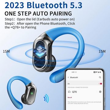 Rolosar Kabellos Bluetooth 5.3 mit 4 ENC Mic, 50H Spielzeit Tiefer Bass In-Ear-Kopfhörer (Touch-Steuerung für einfache Bedienung während des Trainings oder Unterwegs., IP7 Wasserdicht Ohrhörer LED-Anzeige USB-C Touch Control mit Ohrhaken)