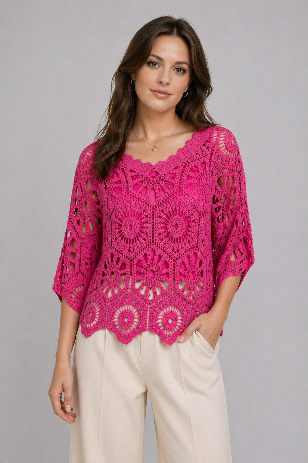 ITALY VIBES Blusenponcho - Häkelshirt - Spitzenshirt - ITALY VIBES - Boho - Oversize ONE SIZE- passend für Größen S - L