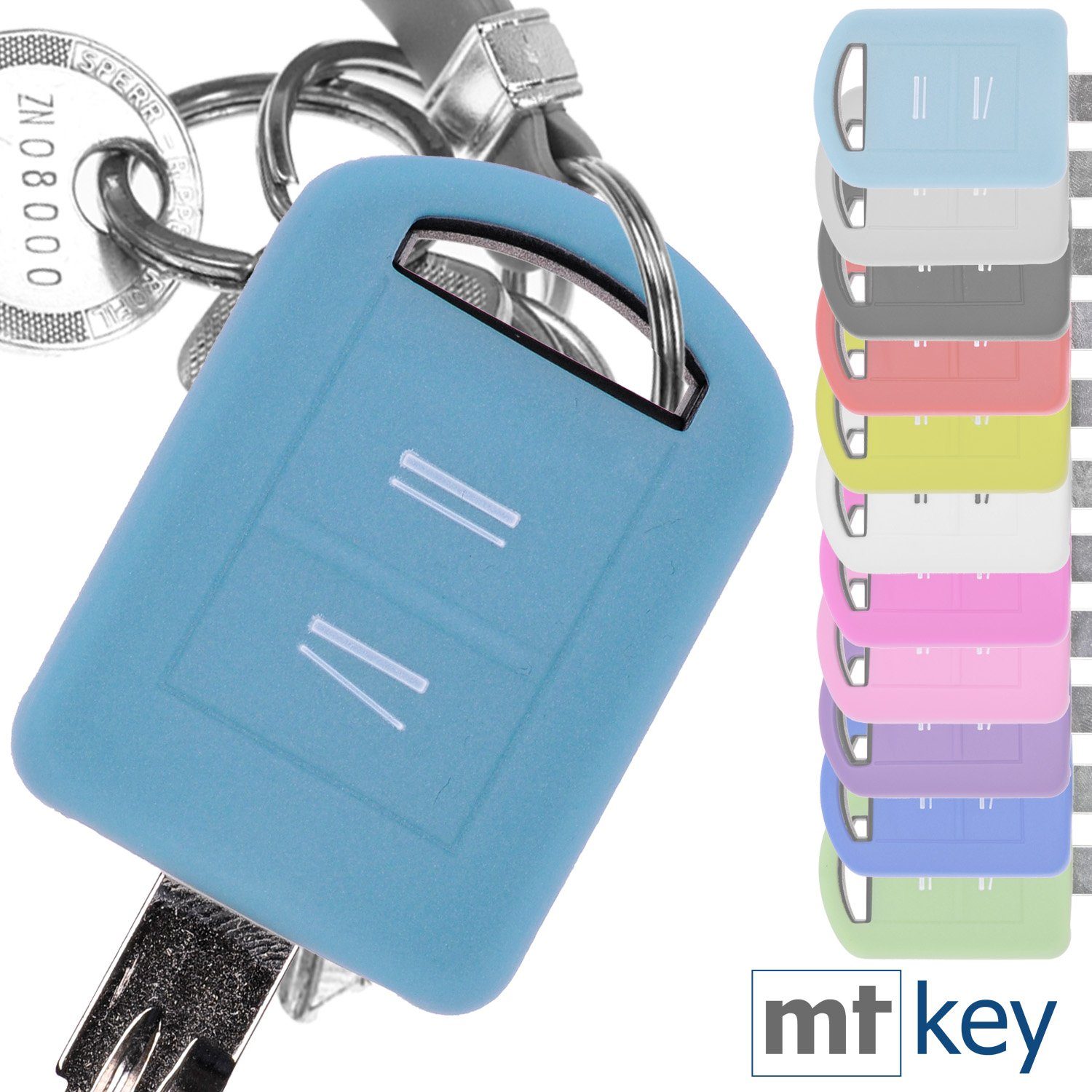 mt-key Schlüsseltasche Autoschlüssel Silikon Opel Softcase Corsa Meriva C Schutzhülle C Combo Tigra TwinTop Blau, für A fluoreszierend