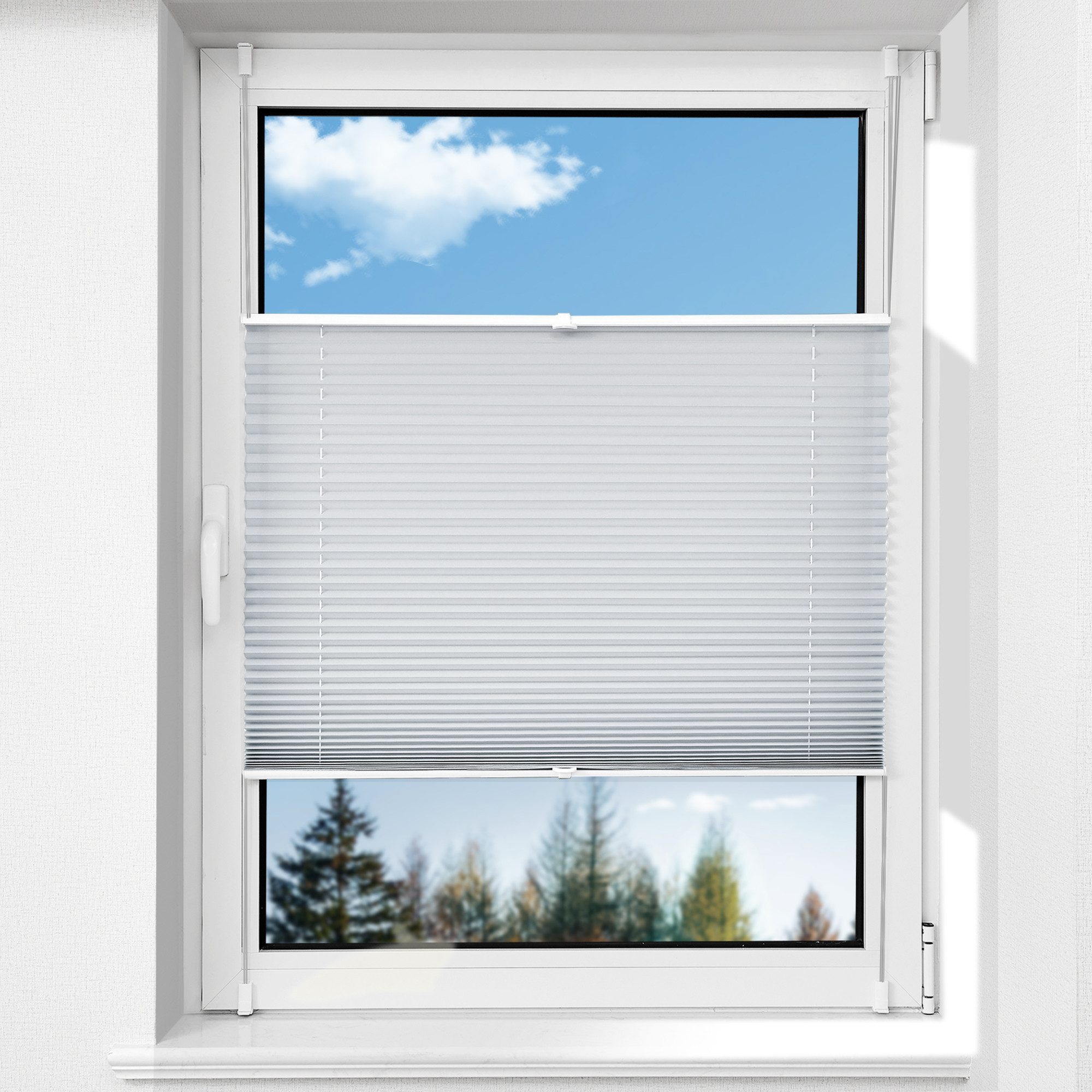 OUBO Plissee ohne Bohren Klemmfix, Sichtschutz und Sonnenschutz, Lichtdurchlässig Rollo für Fenster & Tür, Klemmfix, mitgelieferten, verstellbaren Klemmträger