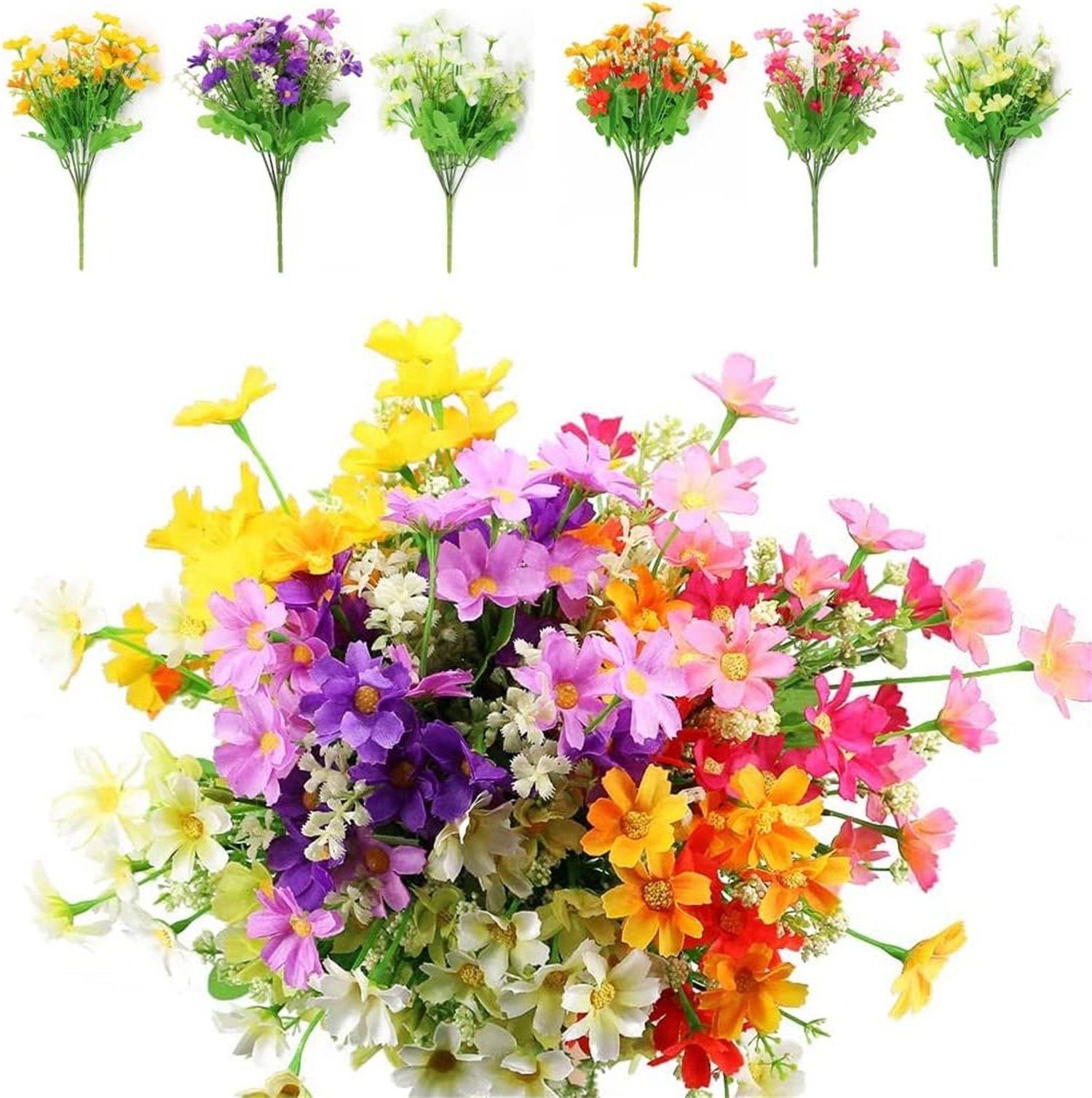 Künstliche 12 Künstliche Bündel Farben 6 Kleine Blumen, autolock Seidengänseblümchen, Zimmerpflanze