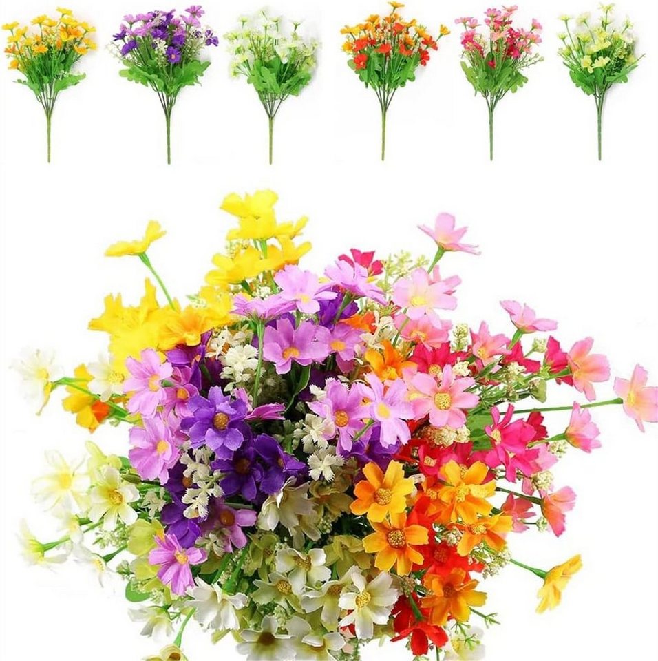 Künstliche Zimmerpflanze Kleine 12 Bündel Künstliche Blumen, 6 Farben  Seidengänseblümchen, autolock