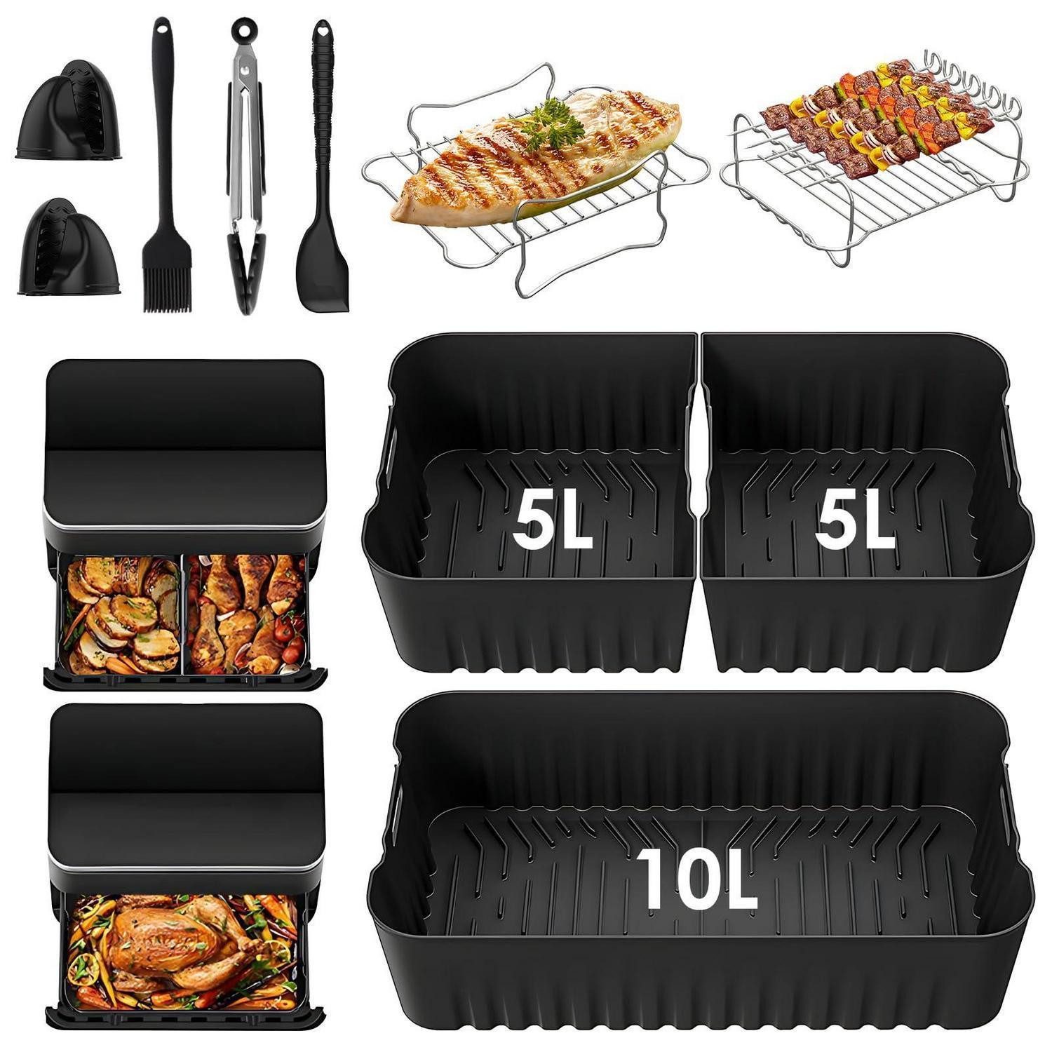 LuxusKollektion Frittiereinsatz Heißluftfritteuse Zubehör 14tlg. Silikon & Edelstahl