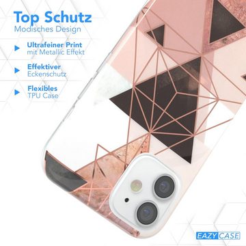 EAZY CASE Handyhülle IMD Motiv Cover für Apple iPhone 12 Mini 5,4 Zoll, Hülle mit Kameraschutz Slimcover Display Bumper Geometrie Rosa Braun