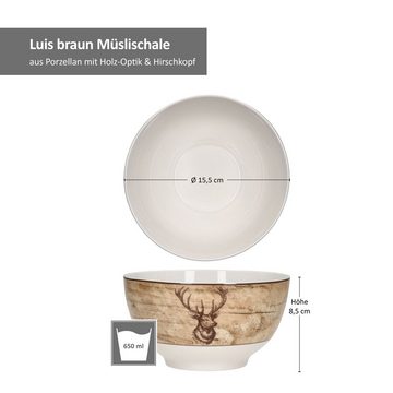 Ritzenhoff & Breker Müslischale Ritzenhoff 6x Luis braun Bowl-Schalen 650ml, Porzellan