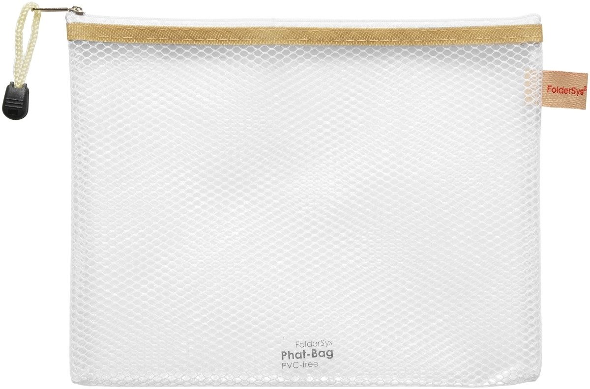 FOLDERSYS Prospekthülle Reißverschlusstasche A5 Kunststoff beige Packung mit 10 Stück