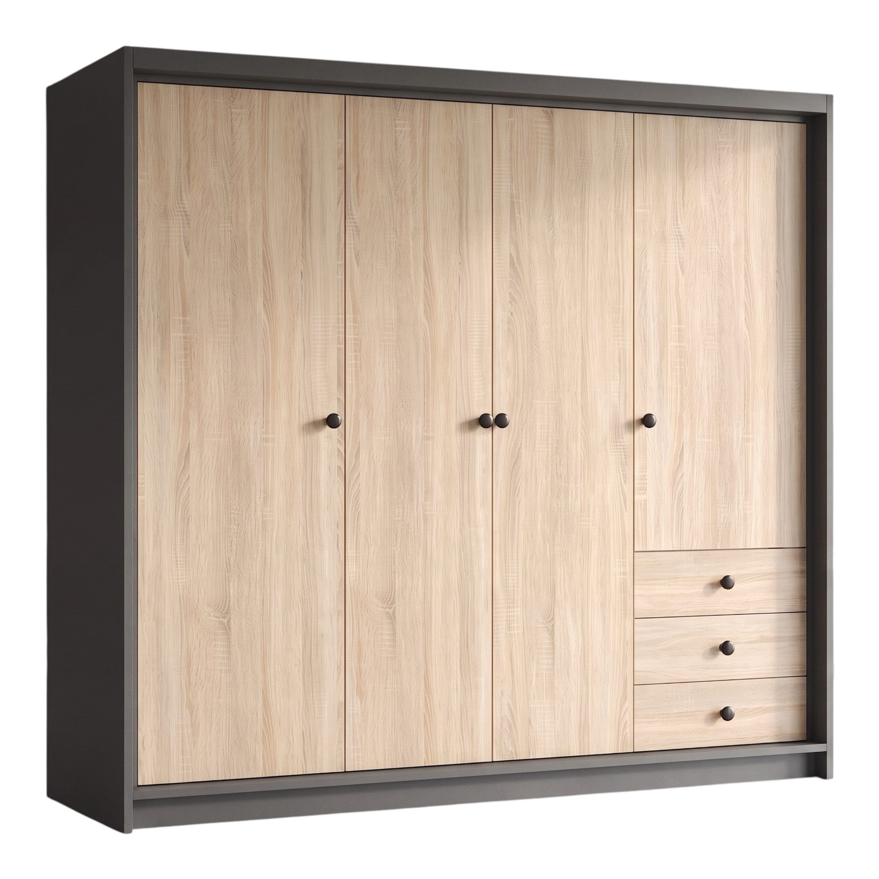 A&J MöbelLand GmbH Drehtürenschrank FALKEN– viertüriger Kleiderschrank 200 cm (Geräumiger viertüriger Kleiderschrank mit Schubladen. Geräumiger Schrank mit einer Breite von 200 cm und Schubladen, ideal zur Aufbewahrung von Kleidung und Accessoires. Viel Stauraum. TOP PRODUKT! Wählen Sie das ideale Modell für Ihr Schlafzimmer!, TOP ANGEBOT) Breite: 200 cm, Höhe: 215 cm, Tiefe: 59,5 cm