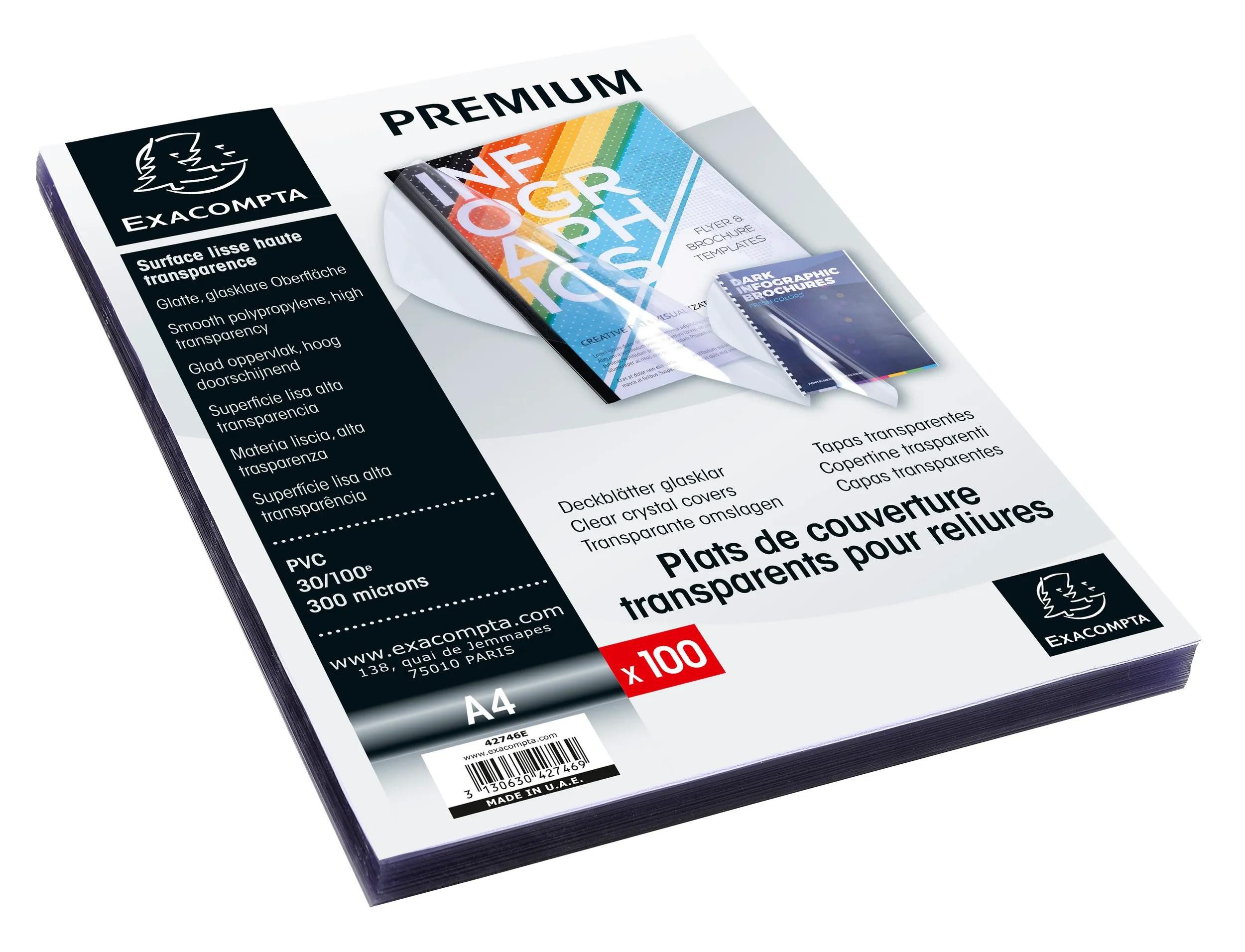 EXACOMPTA Buchbindemappe 100er Pack Einbanddeckel aus PVC 300µ, für DIN A4 - Kristall - 42746E, DIN A4 Deckel, (