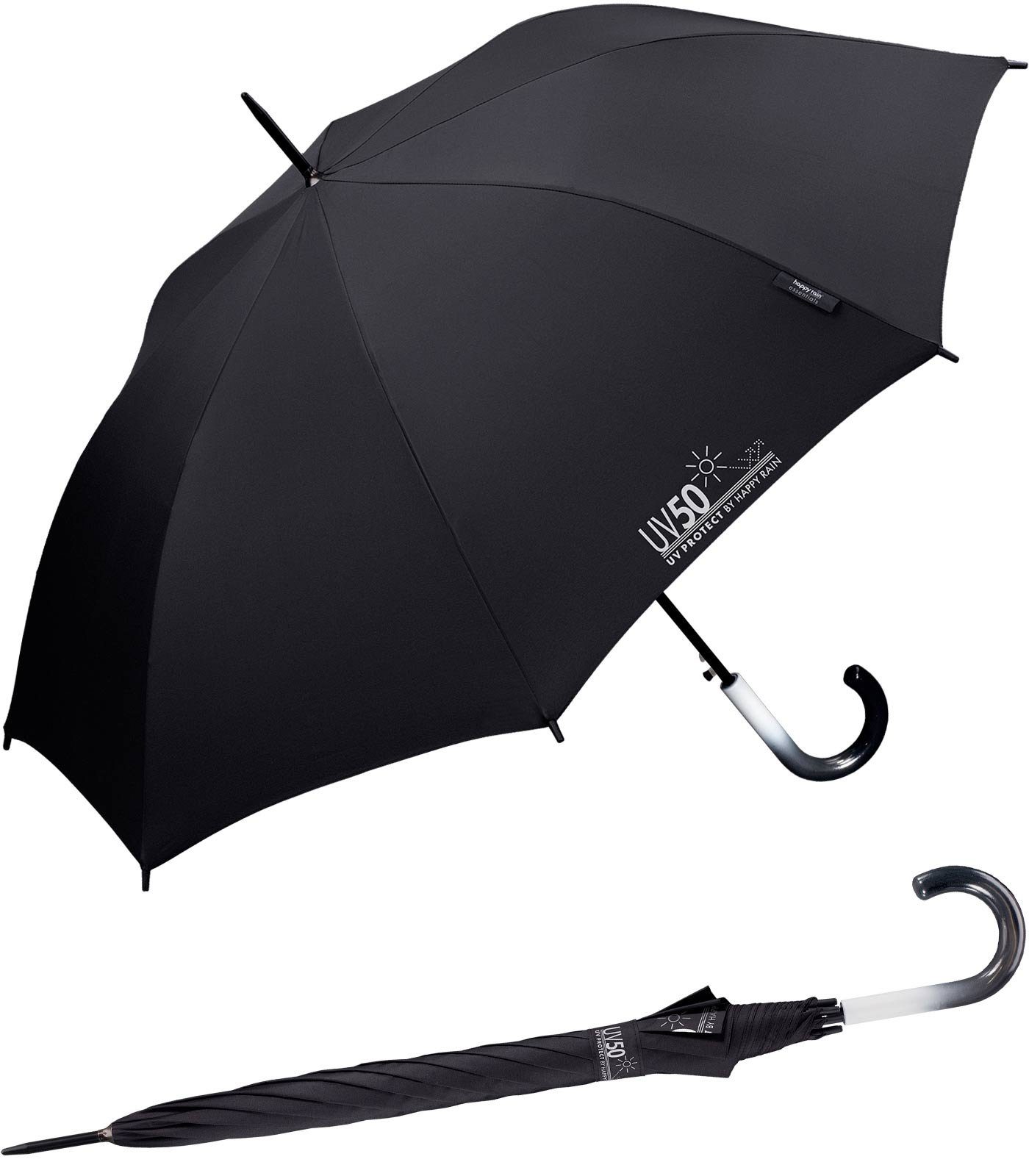 HAPPY RAIN Langregenschirm UV-Protect UV50 mit Automatik zweifarbiger Griff, schützt vor Sonne und Regen
