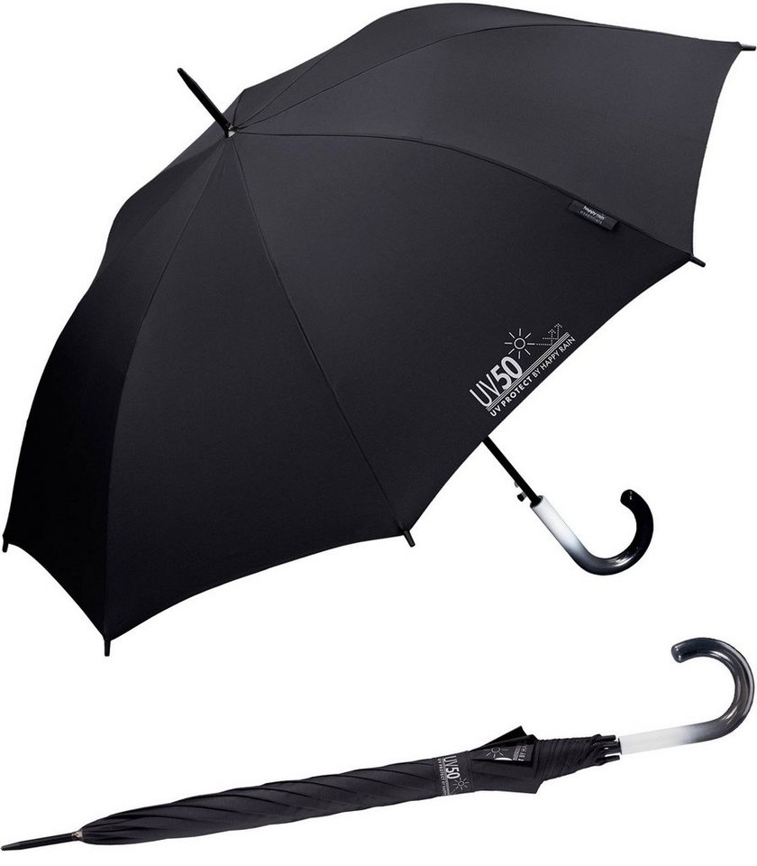 HAPPY RAIN Stockregenschirm UV-Protect UV50 mit Automatik zweifarbiger Griff, schützt vor Sonne und Regen