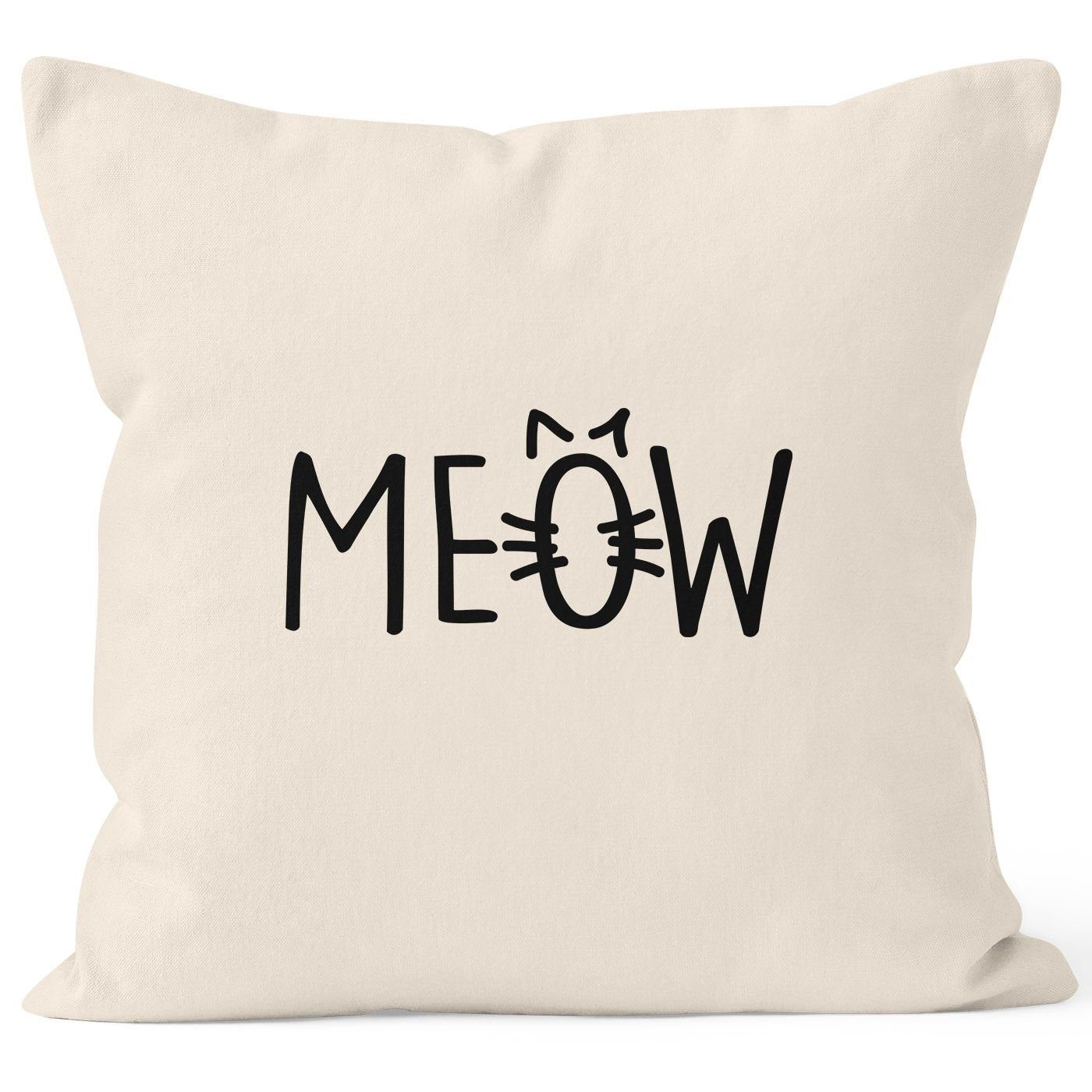 MoonWorks Dekokissen MoonWorks® Meow Deko-Kissen Katze Kissen-Hülle Baumwolle 40x40 Kissenbezug Cat natur Miau