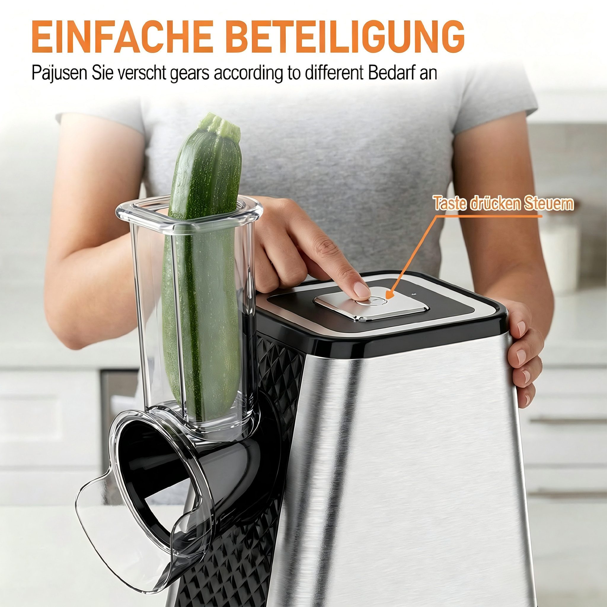 AIBISTAR Gemüseschneider Elektrischer Gemüseschneider 5-in-1 mit 5 Edelstahl-Klingen, 500 W, 5-in-1 Funktion, 500W Leistung, 5 Edelstahl-Klingen – Bild 5 von 5
