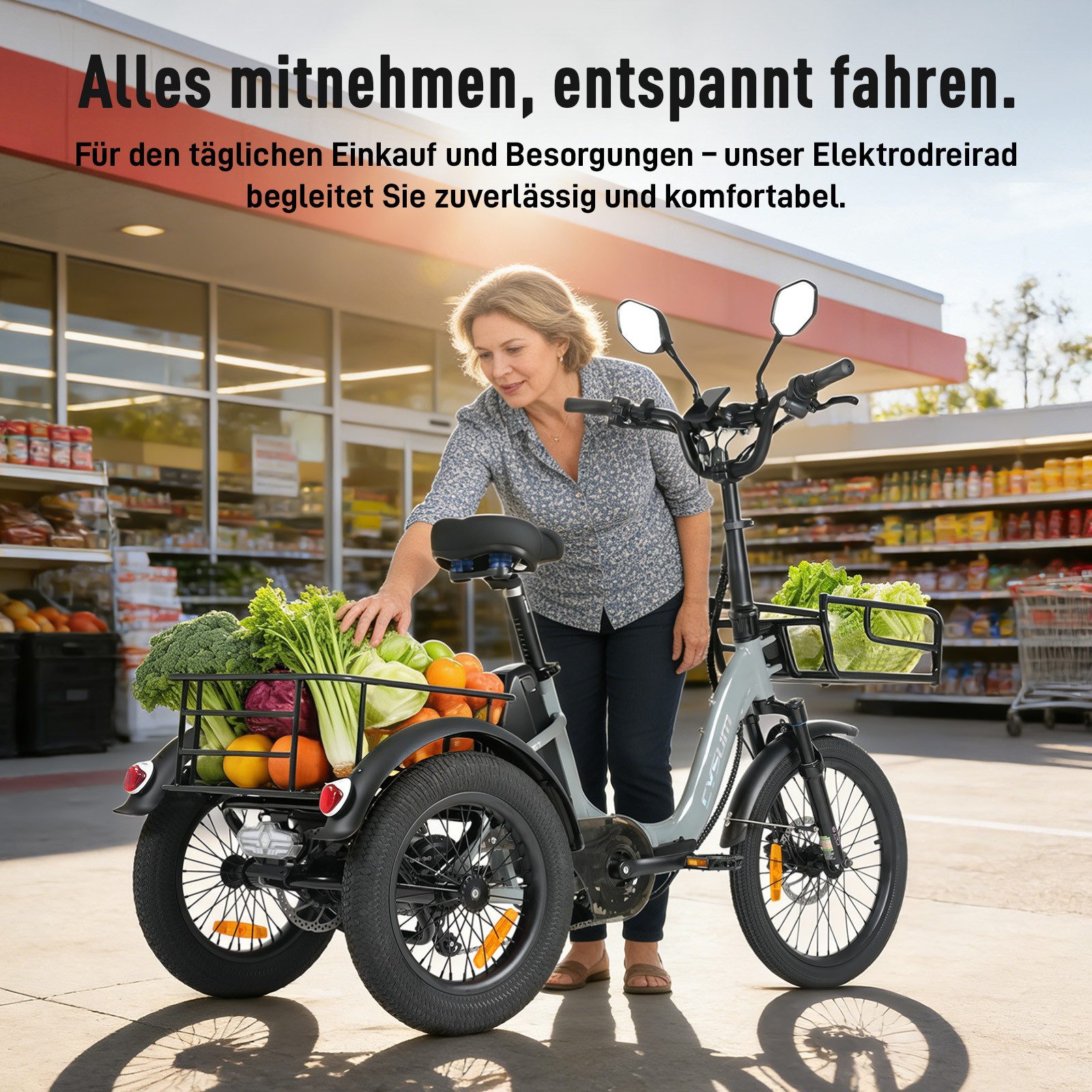 Vankel E-Bike Cityrad AG1 3 rad Faltbares Damen u. Herren E-Fahrrad 960WH Pedelec, 120 km, Kettenschaltung, Heckmotor, 960 Wh, (Beleuchtungsset mit Batterieladegerät, Batterieschlüssel, Werkzeug), Faltbares 3-Rad-E-Bikes 250W, 48V 20AH Akku, 20"×3.0" Reifen