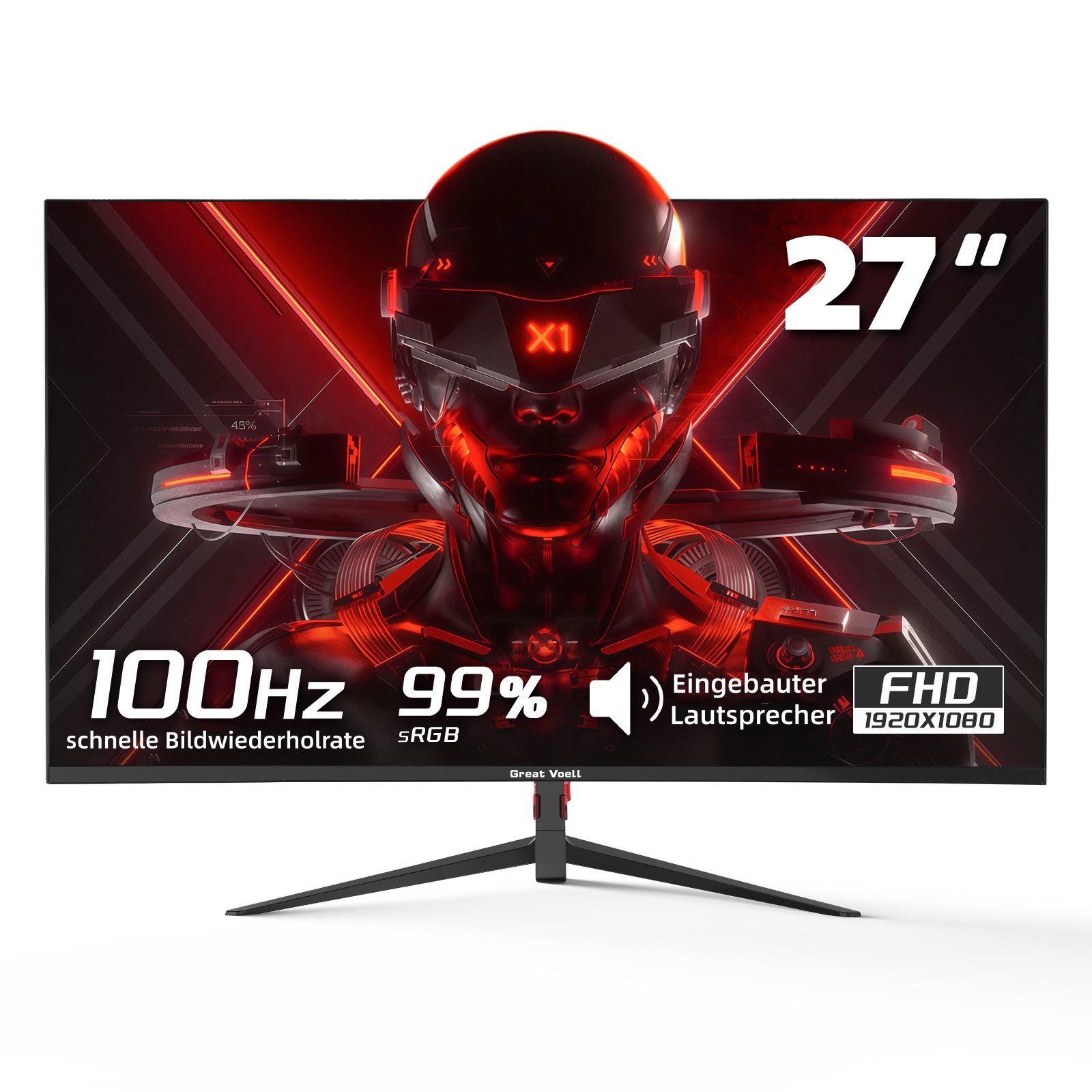 Greatvoell 27-Zoll-Monitor, 100 Hz, Integrierte Lautsprecher, FHD 1920x1080 Gaming-Monitor (68,6 cm/27 ", 1920x1080 px, FHD, 1 ms Reaktionszeit, 100 Hz, VA LED, HDR10, Eingebauter Lautsprecher, Flacher Gaming & Home Office Monitor)
