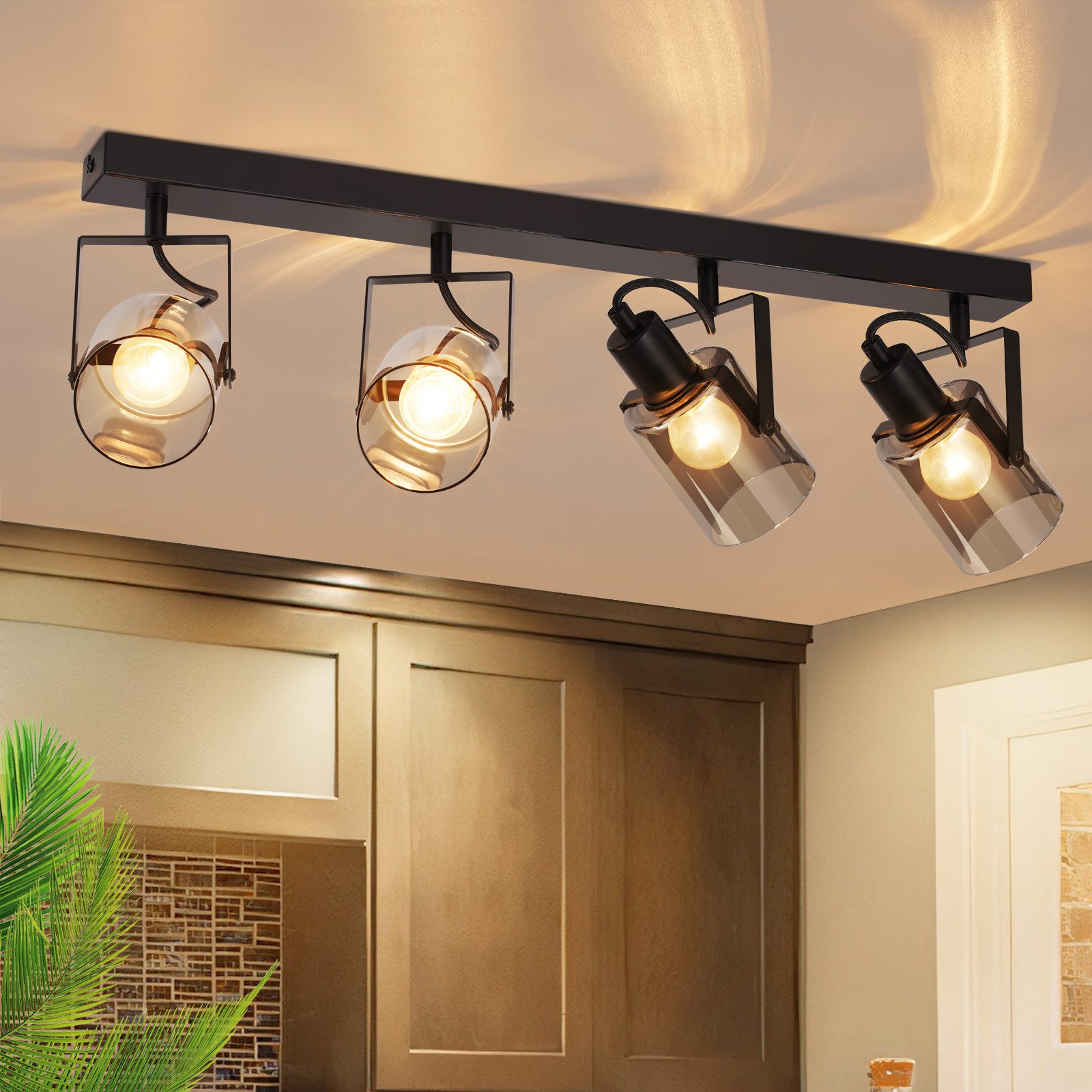 ZMH Deckenstrahler 2/3/4 Flammig Rauchgrau Glas E14 Deckenleuchte für Schla günstig online kaufen