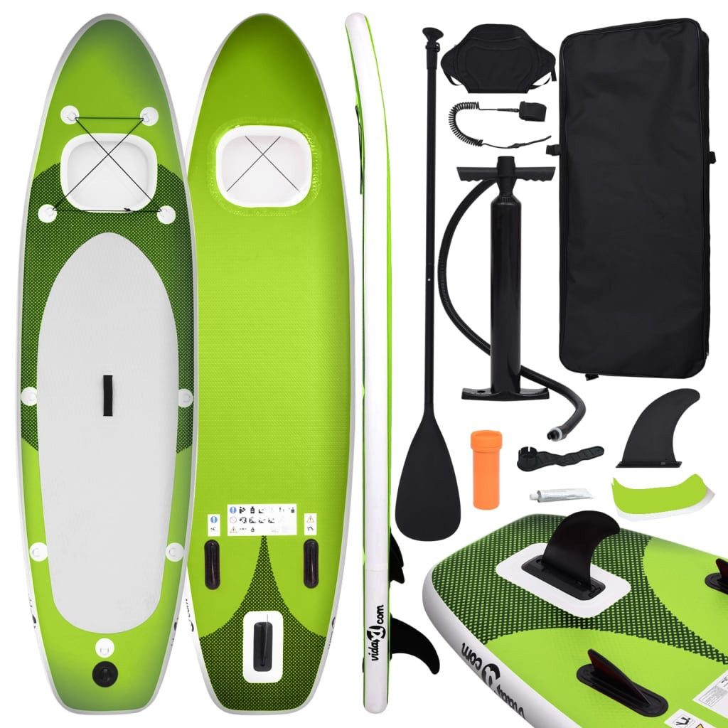 vidaXL Surfboard Footpad SUP-Board-Set Aufblasbar Grün 360x81x10 cm