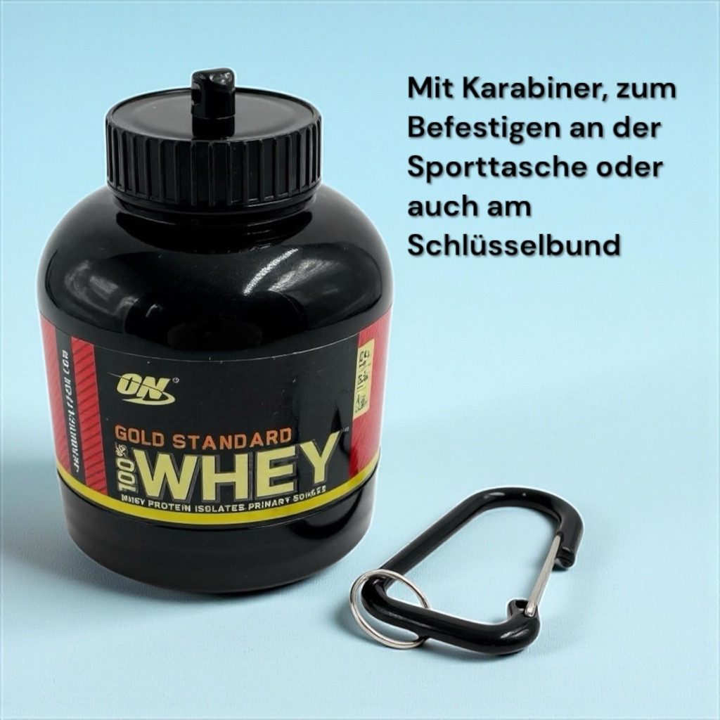 what the shop Protein Shaker Aufbewahrungsbox Whey Design, Fitness Dose mit Karabiner 9x6cm, Praktischer Supplement Organizer im trendigen Design