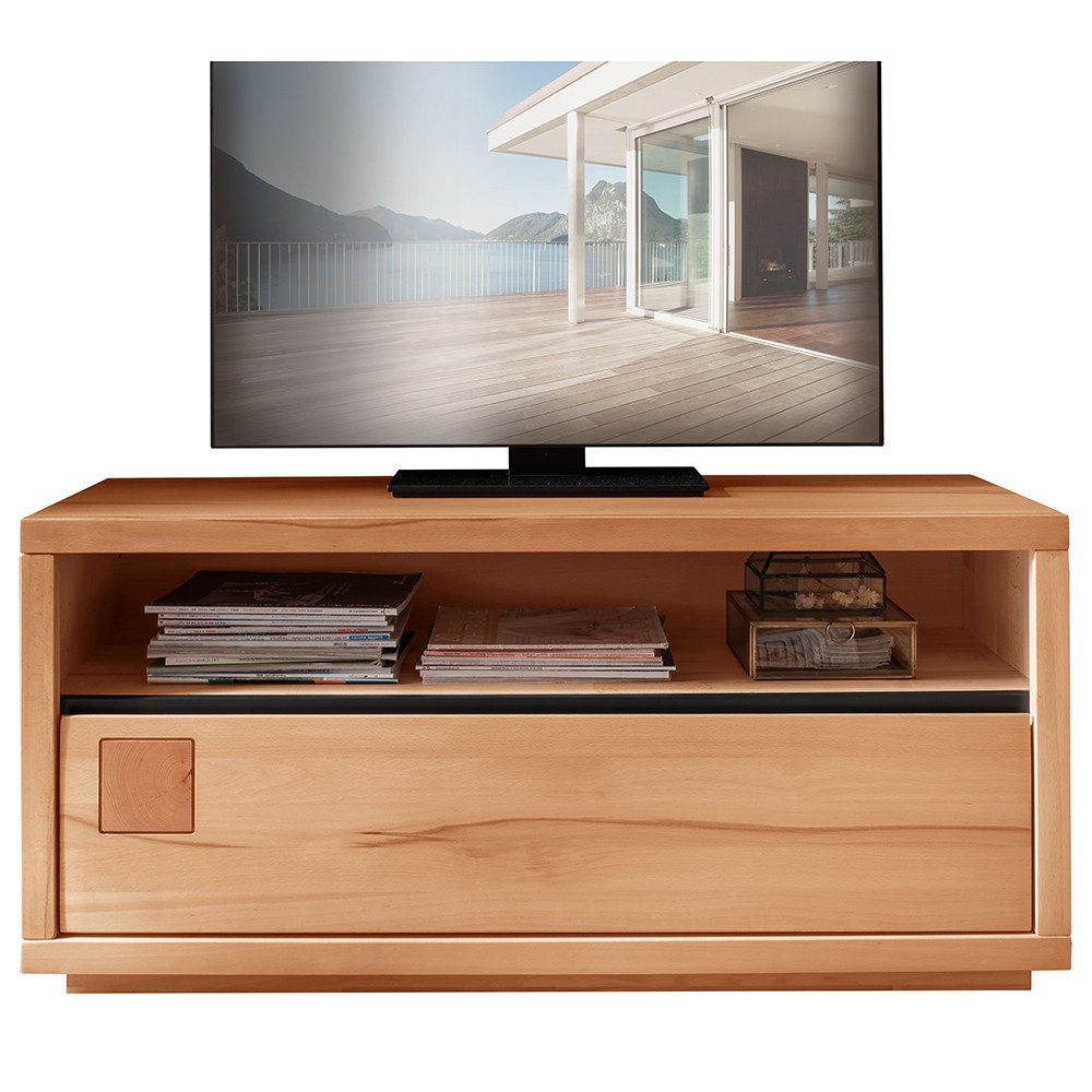 Lomadox Lowboard WINCHESTER-69, TV Board Fernsehschrank 120 cm Buche massiv geölt Hirnholz-Detail