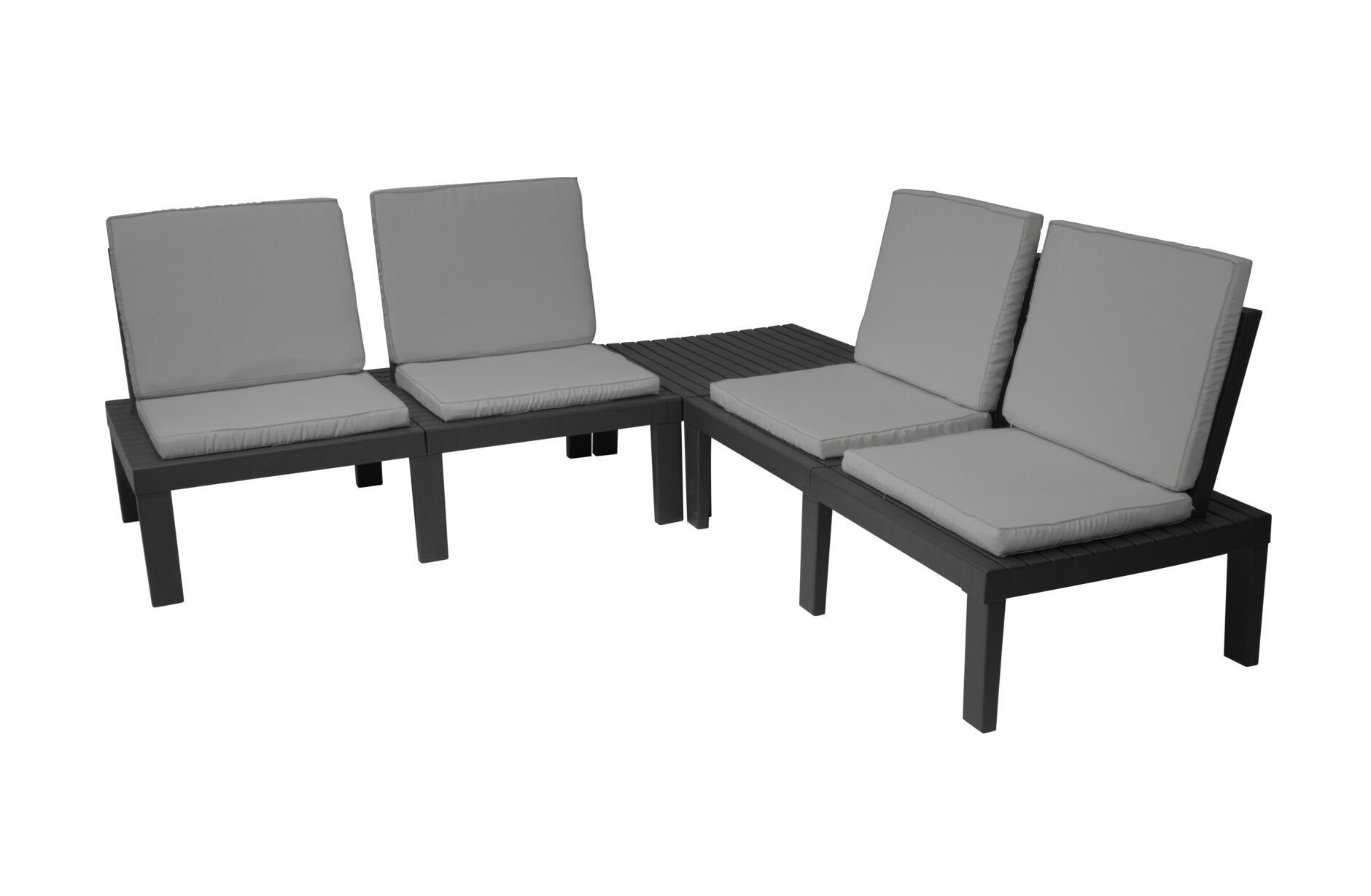 Spetebo Loungeset Kunststoff Lounge Sitzgarnitur 2 Bänke und 1 Tisch, (11-tlg), Modulare Sitzgruppe - individuell aufstellbar