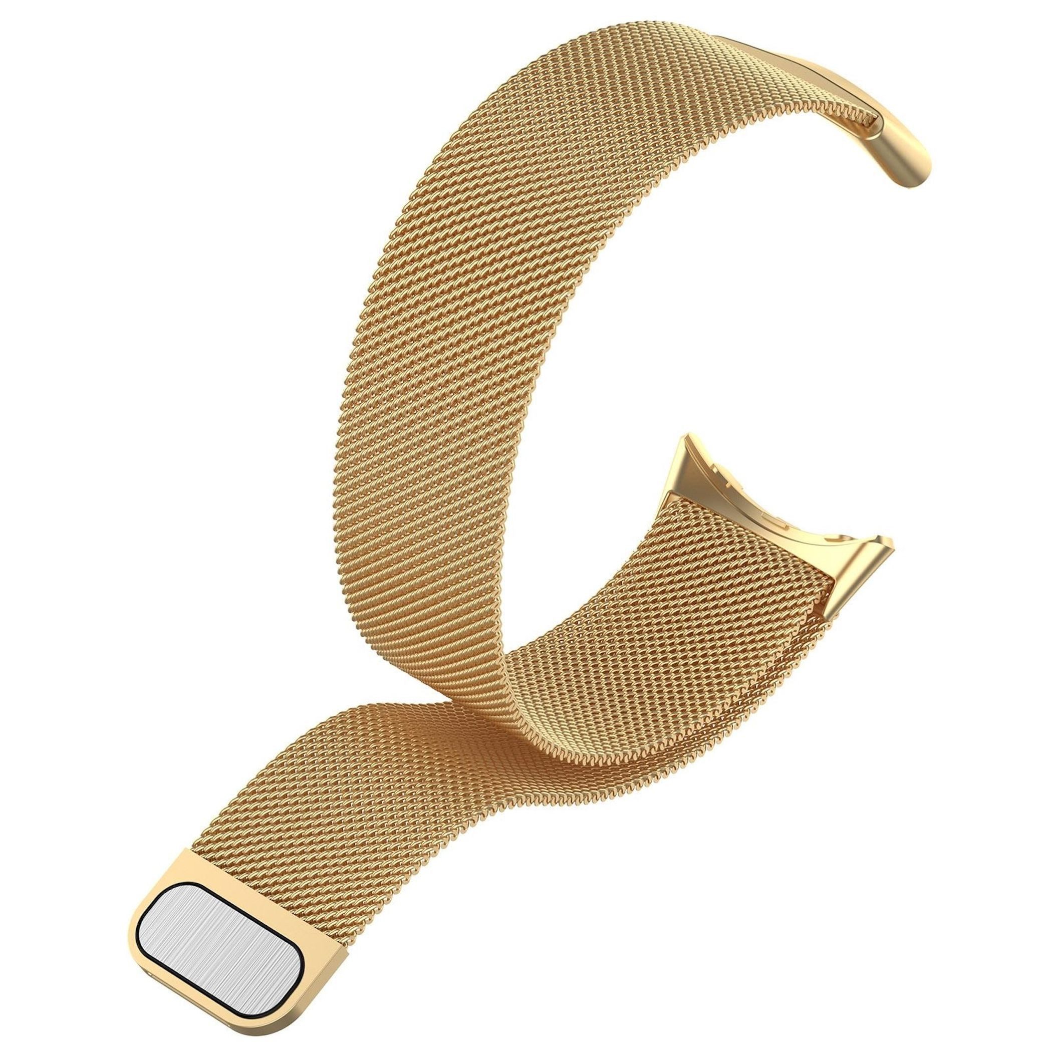 Wigento Smartwatch-Armband Edelstahl für Google Pixel Watch 4 / 3 / 2 41mm Magnet Band Gold, Milanese Edelstahlarmband mit Magnetverschluss