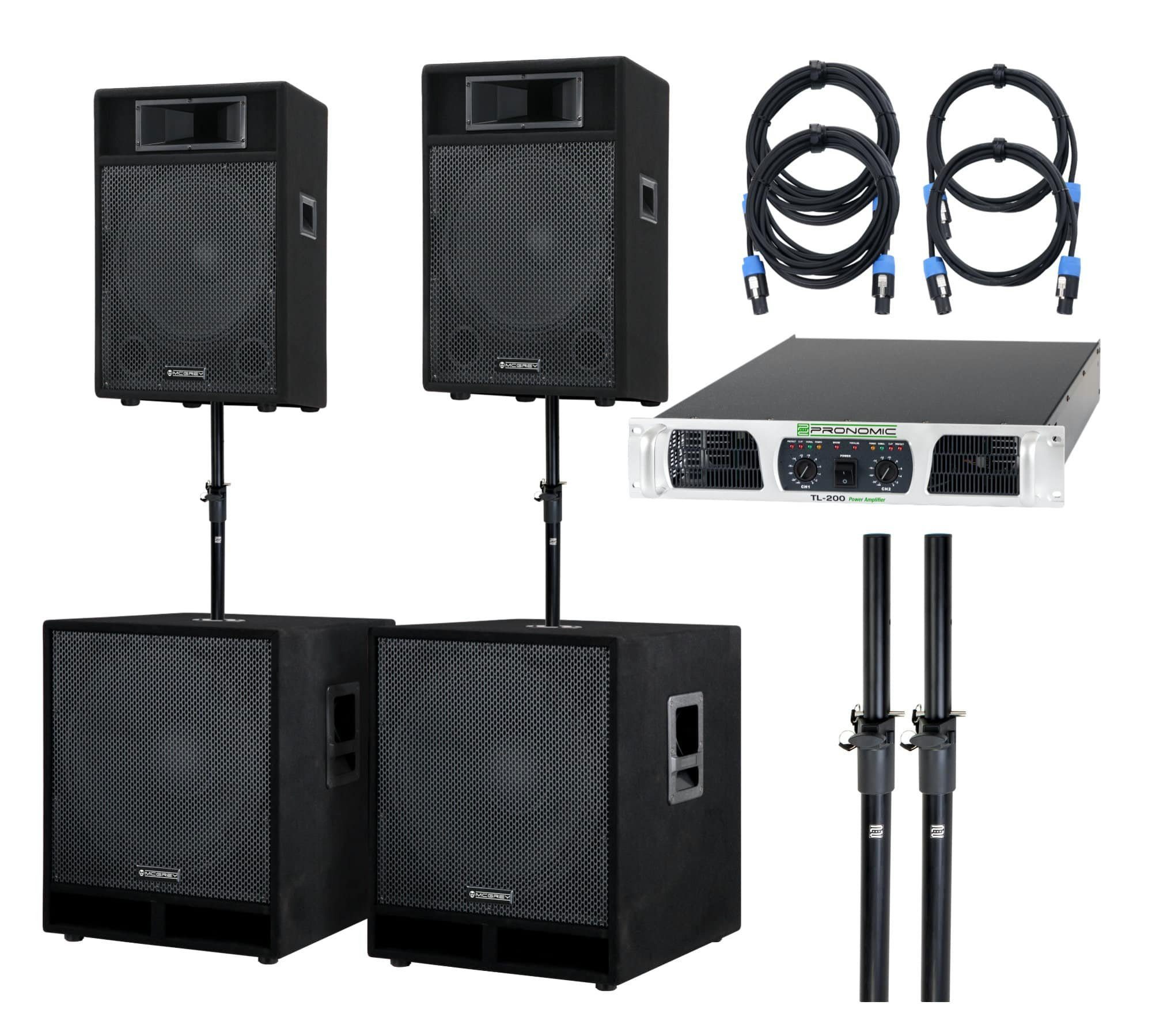 McGrey McGrey Powerstage-3000 PA-Anlage 3000 Watt Party-Lautsprecher (N/A, 750 W, Party Lautsprecher Set inkl. Endstufe)