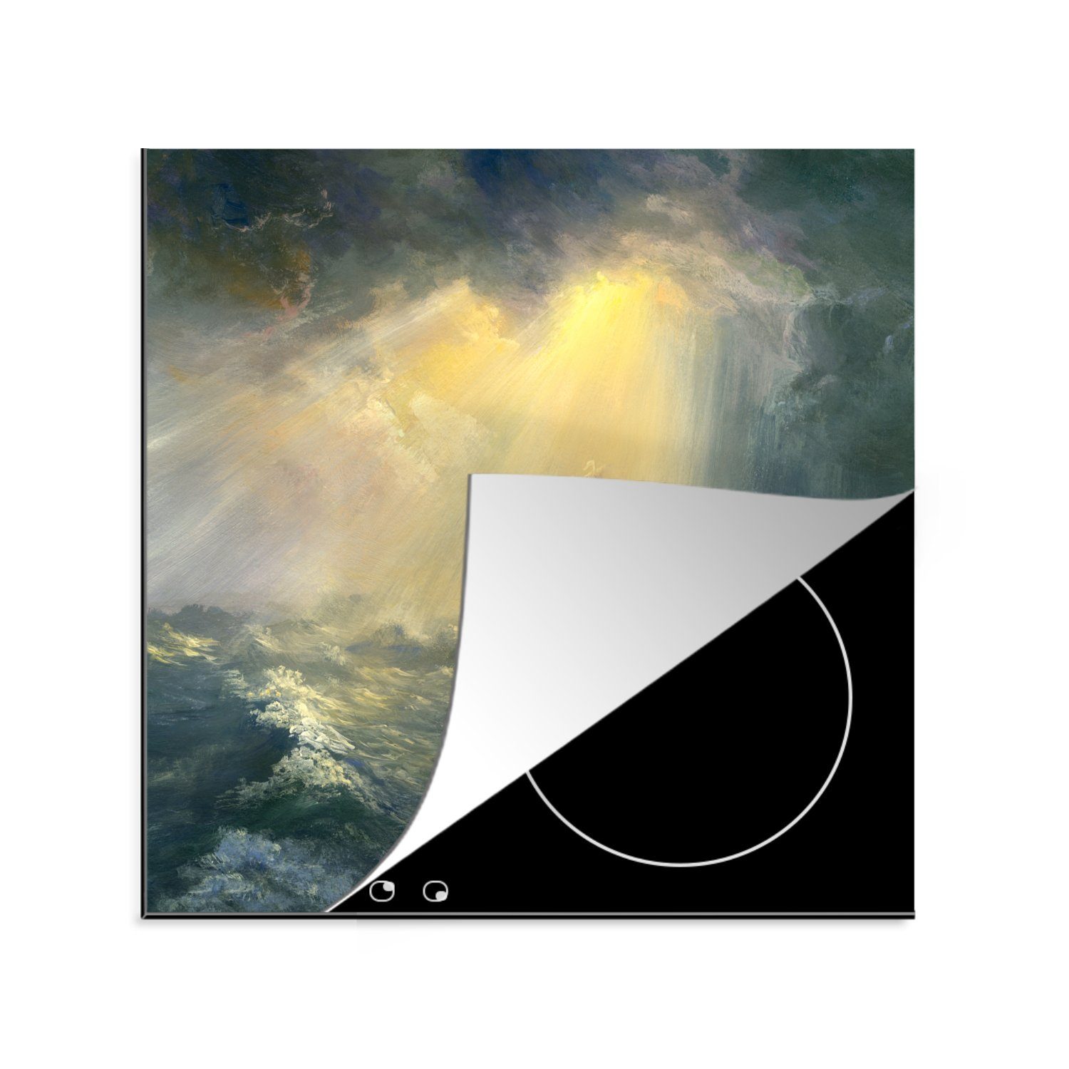 MuchoWow Herdblende-/Abdeckplatte Illustration eines von der Sonne beleuchteten Segelschiffs, Vinyl, (1 tlg), 78x78 cm, Ceranfeldabdeckung, Arbeitsplatte für küche