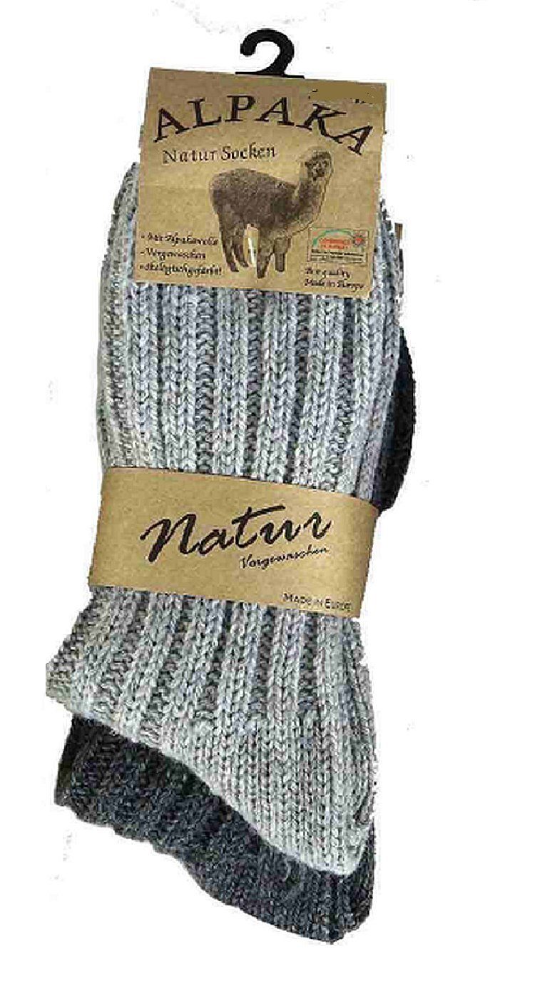 Antonio Dunkelgrau Hellgrau Damen 2 Alpaka Socken Paar / Herren Wollsocken Socken gestrickt Schafswolle