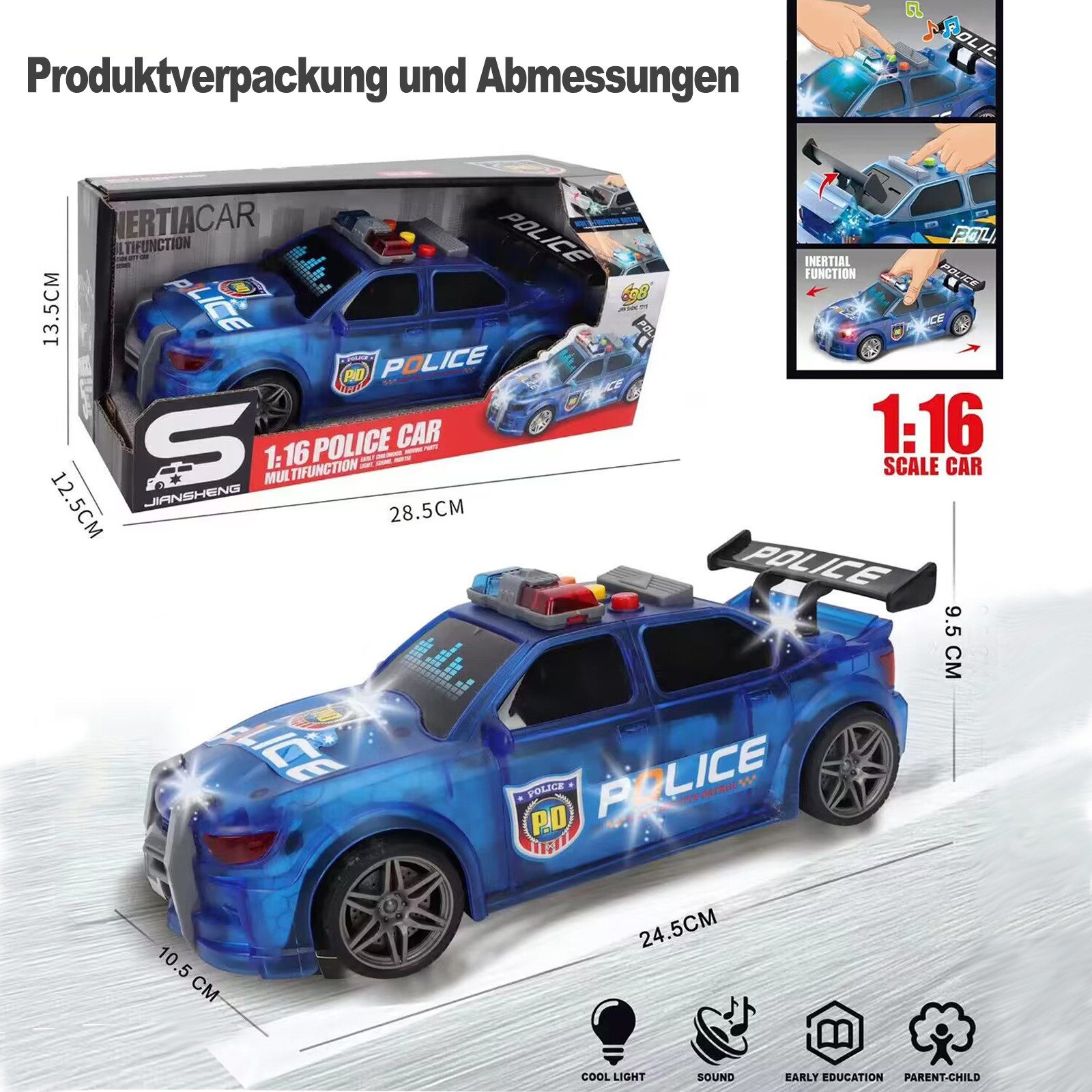 Esun Spielzeug-Auto Auto Spielzeug, Spielzeugauto, (Set), 1:16 Spielzeugauto mit Licht und Sound, Aufziehauto