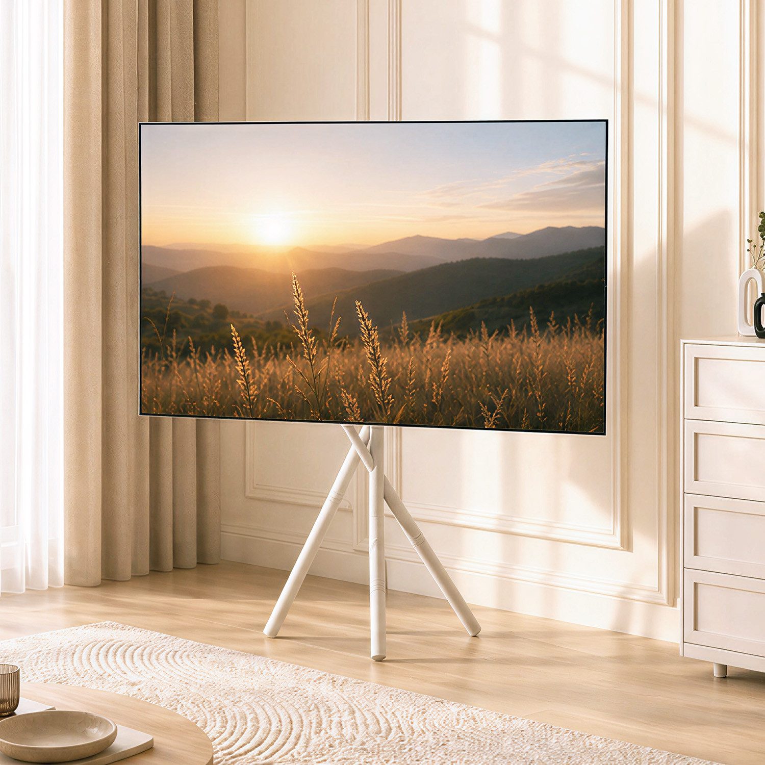 Maclean TV-Ständer MC-181 Bodenständer für Fernseher 27–55 60 kg, (bis 55 Zoll, Freistehend, Kabeldurchführungen und Kabelbinder)