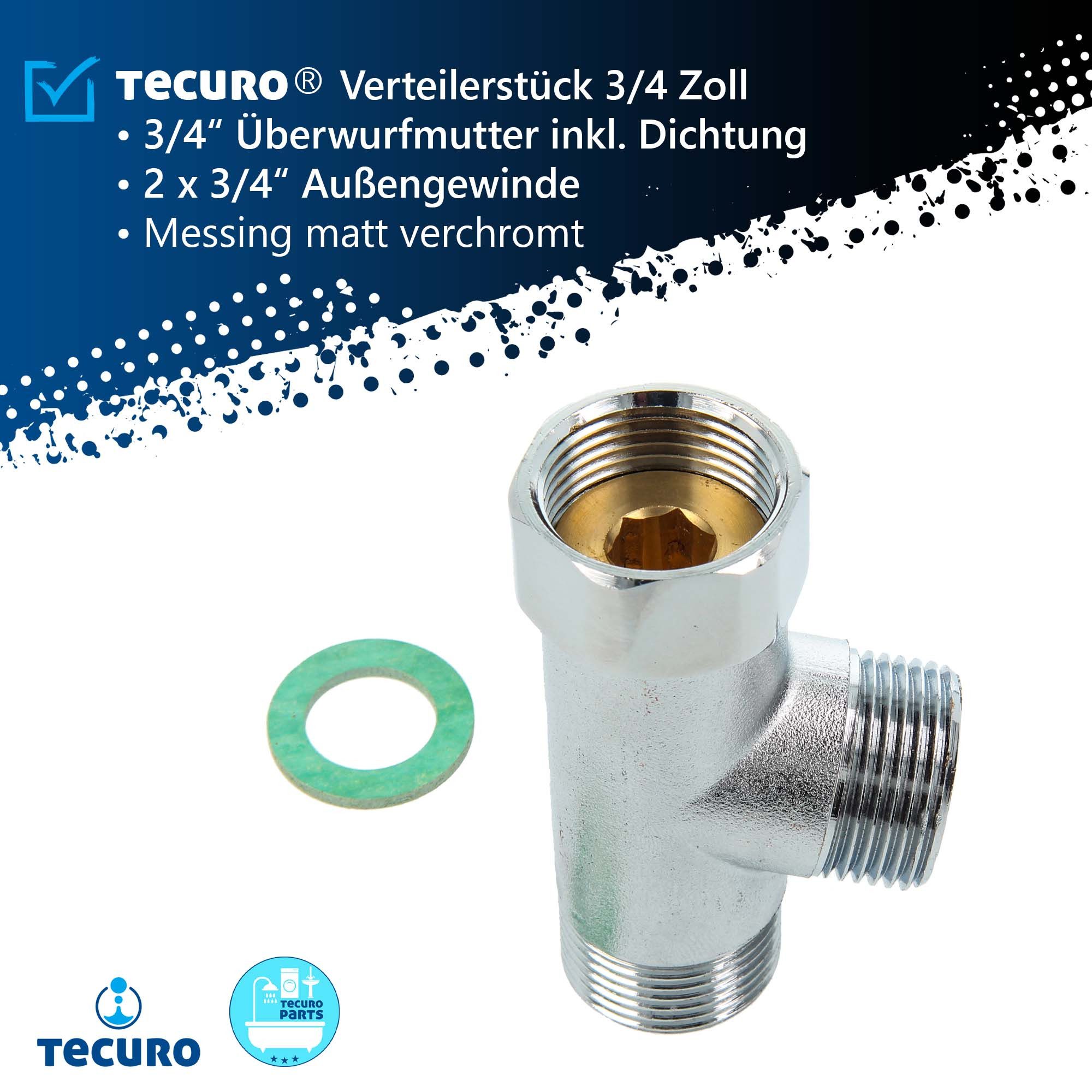tecuro Schlauch Verteilerstück 3/4 Zoll - für Geräte, MS-verchromt