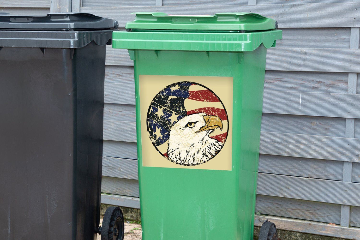 Mülleimer-aufkleber, (1 Sticker, Wandsticker MuchoWow eines Container, Illustration Abfalbehälter der mit des Mülltonne, amerikanischen Kopfes St), Weißkopfseeadlers