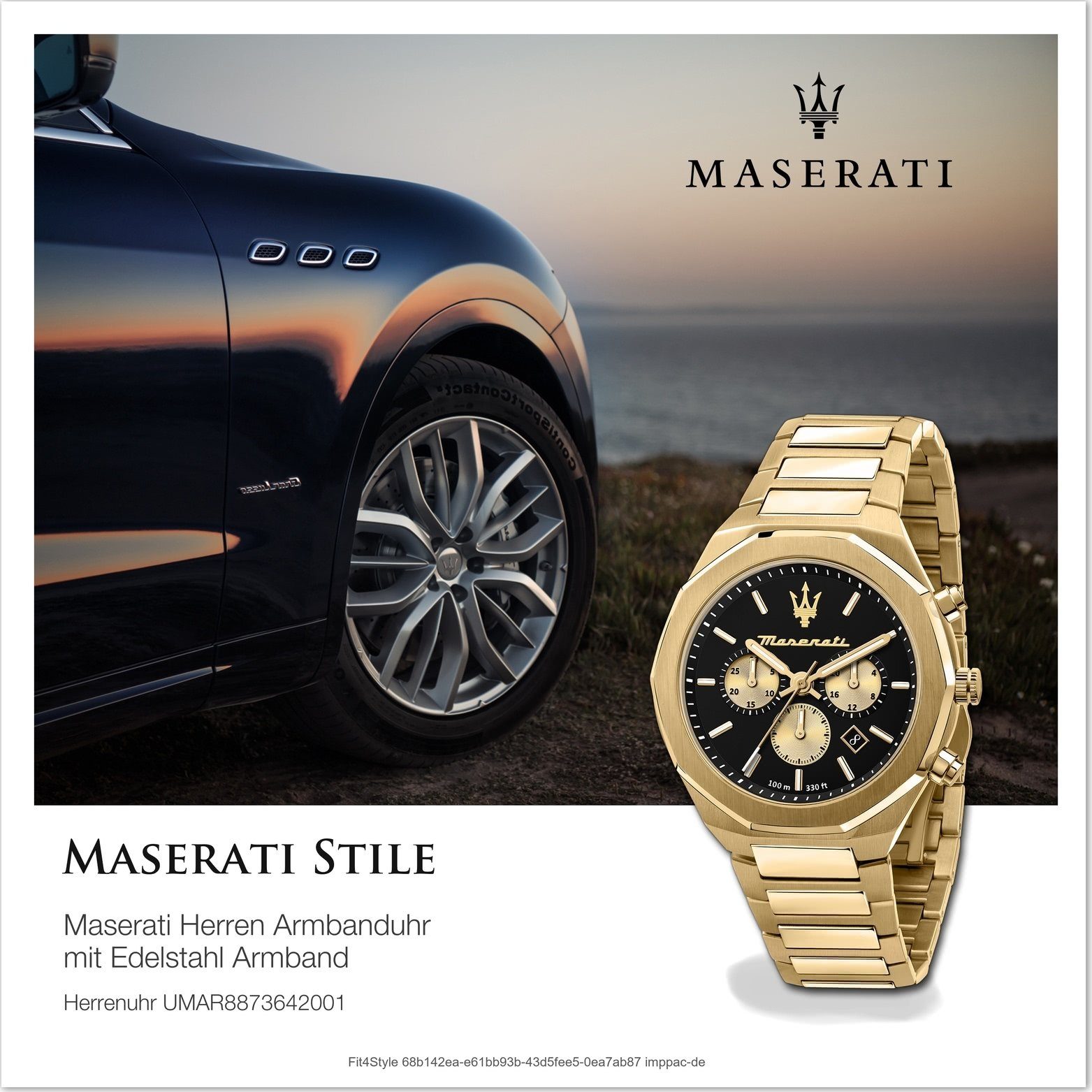 MASERATI Maserati Gehäuse, Edelstahl 45mm) rundes Armband-Uhr, Edelstahlarmband, Chronograph groß (ca. Herrenuhr blau