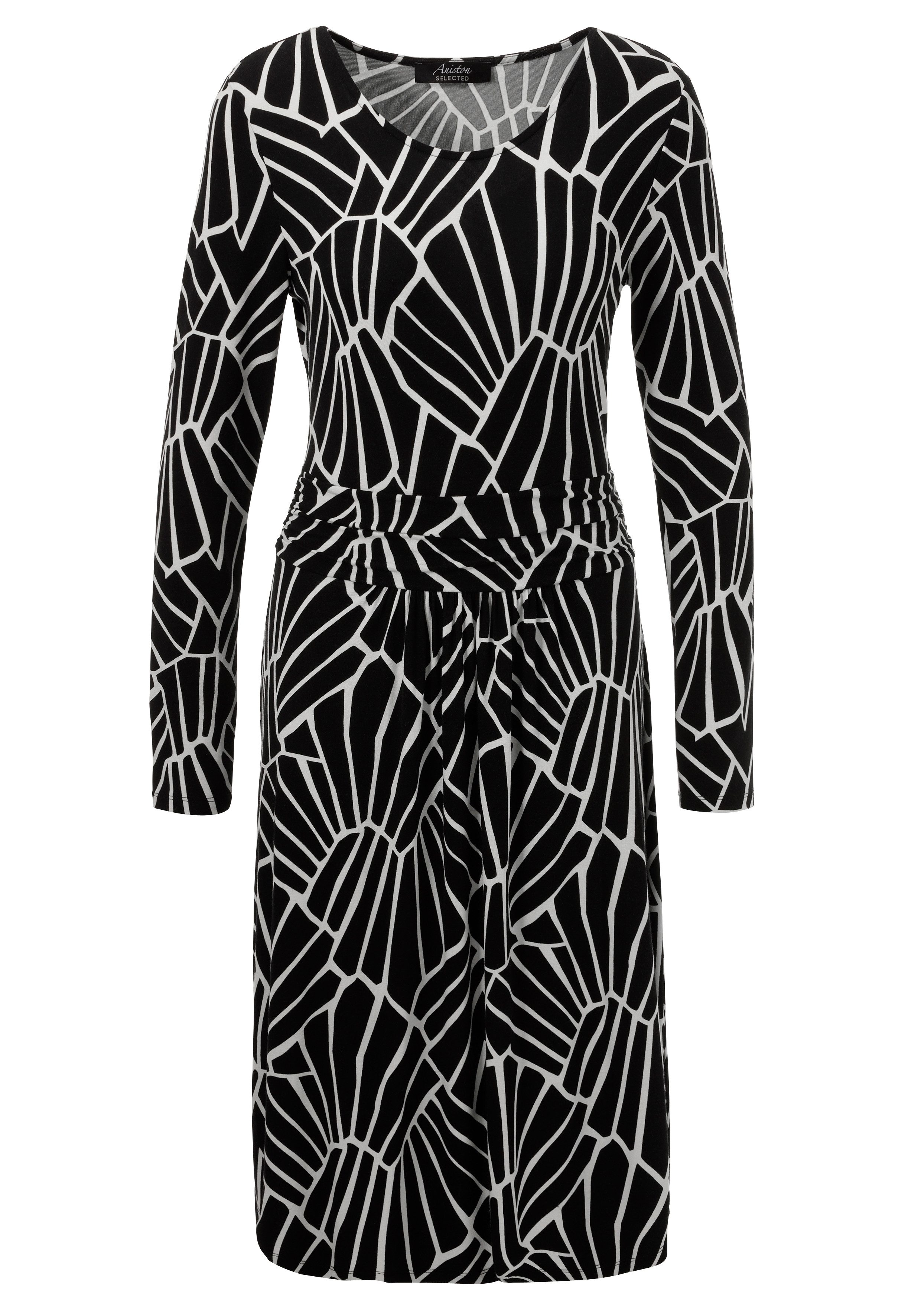 Aniston SELECTED Jerseykleid im grafischen Musterdessin und gerafftem Taillenbund