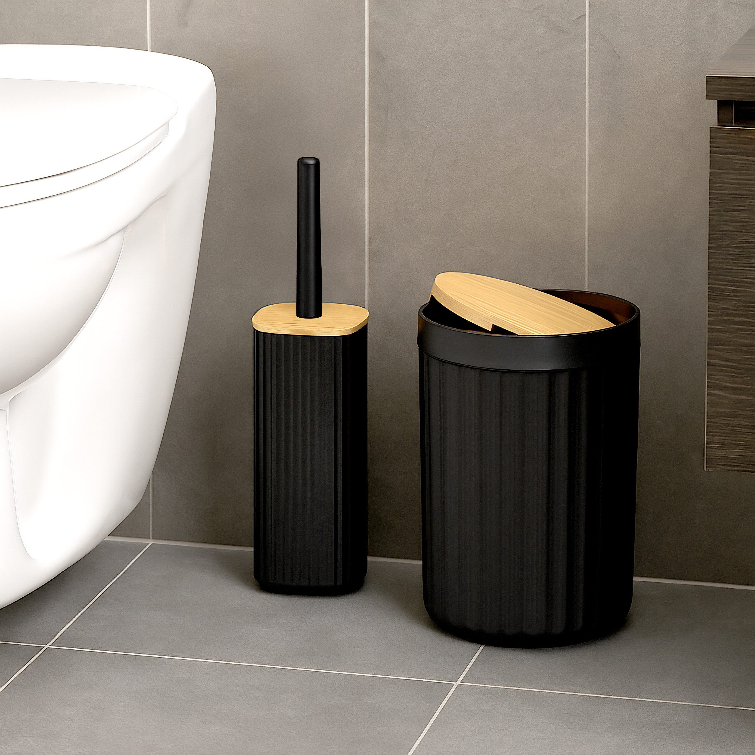 relaxdays Badaccessoire-Set 6-teiliges Badezimmer Set, Schwarz günstig online kaufen