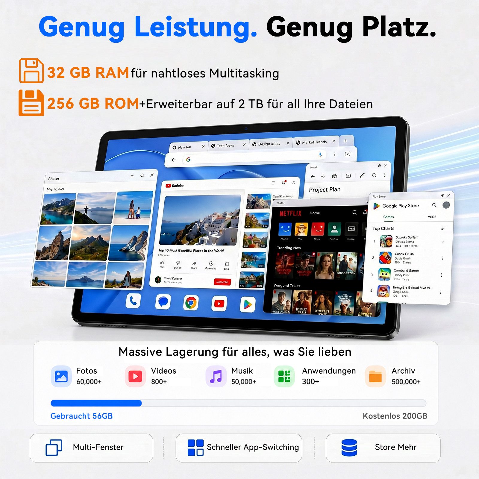 KINGRID 11" T70 WiFi Android 16 256GB 8000mAh mit Zubehör Tablet (11", 256 GB, Android 16, 90Hz, 8000mAh, octa-core, 32(8+24)GB, Gemini KI)