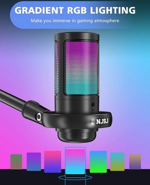 NJSJ Streaming-Mikrofon, RGB USB C Gaming Mikrofon für PS4 PS5, mit Stummschaltung, Popfilter