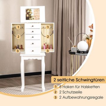 COSTWAY Schmuckkasten, Schmuckschrank stehend mit Spiegel, Türen & Schubladen