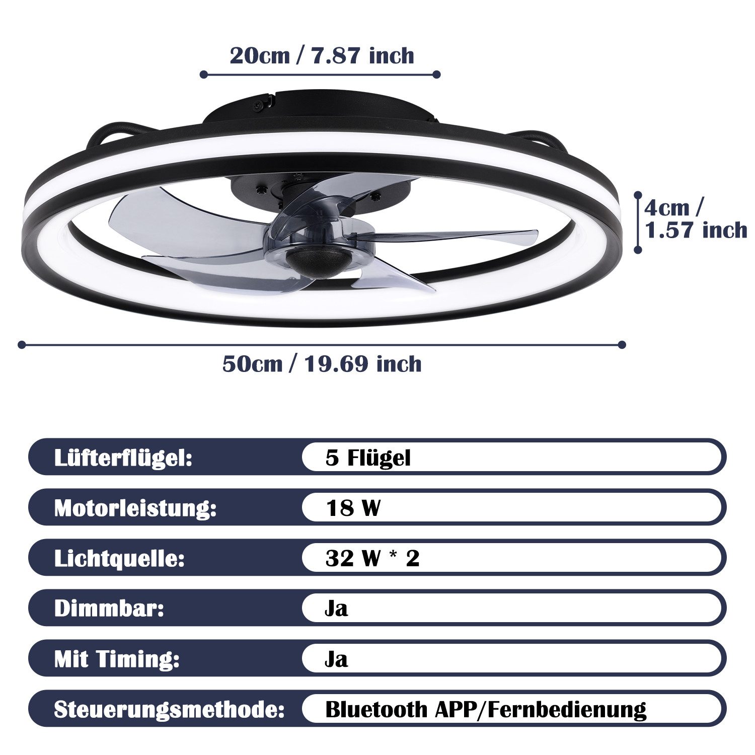Clanmacy Deckenventilator Deckenventilator mit Beleuchtung 48cm günstig online kaufen
