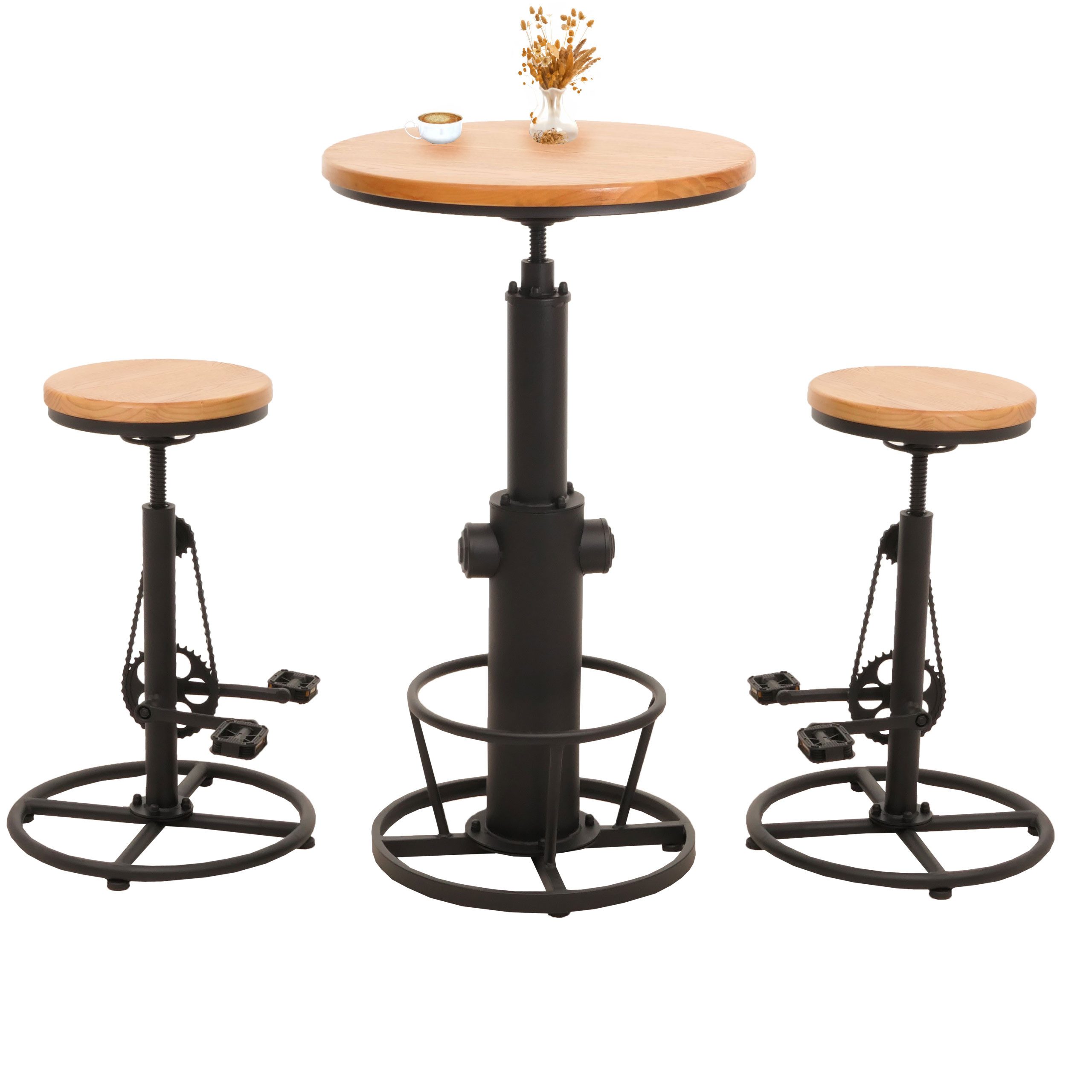 MCW Bartisch MCW-N20-S (Set, 3er), Sitzfläche und Tischplatte aus Kiefernholz mit 3D-Struktur