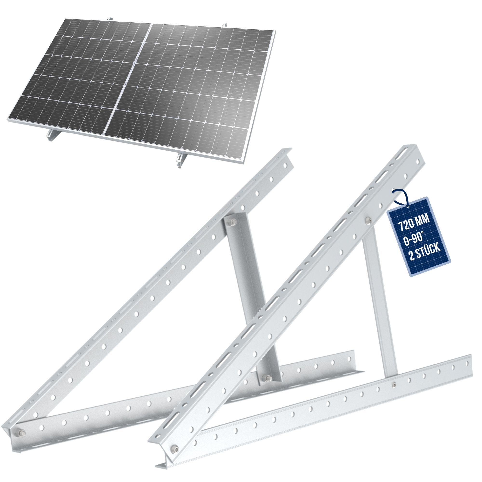 NuaSol Solarmodul-Halterung 72 - 118 cm Aluminium für Solarmodule Flachdach, (Set, Stabilität: Robuste Konstruktion für sichere Befestigung)