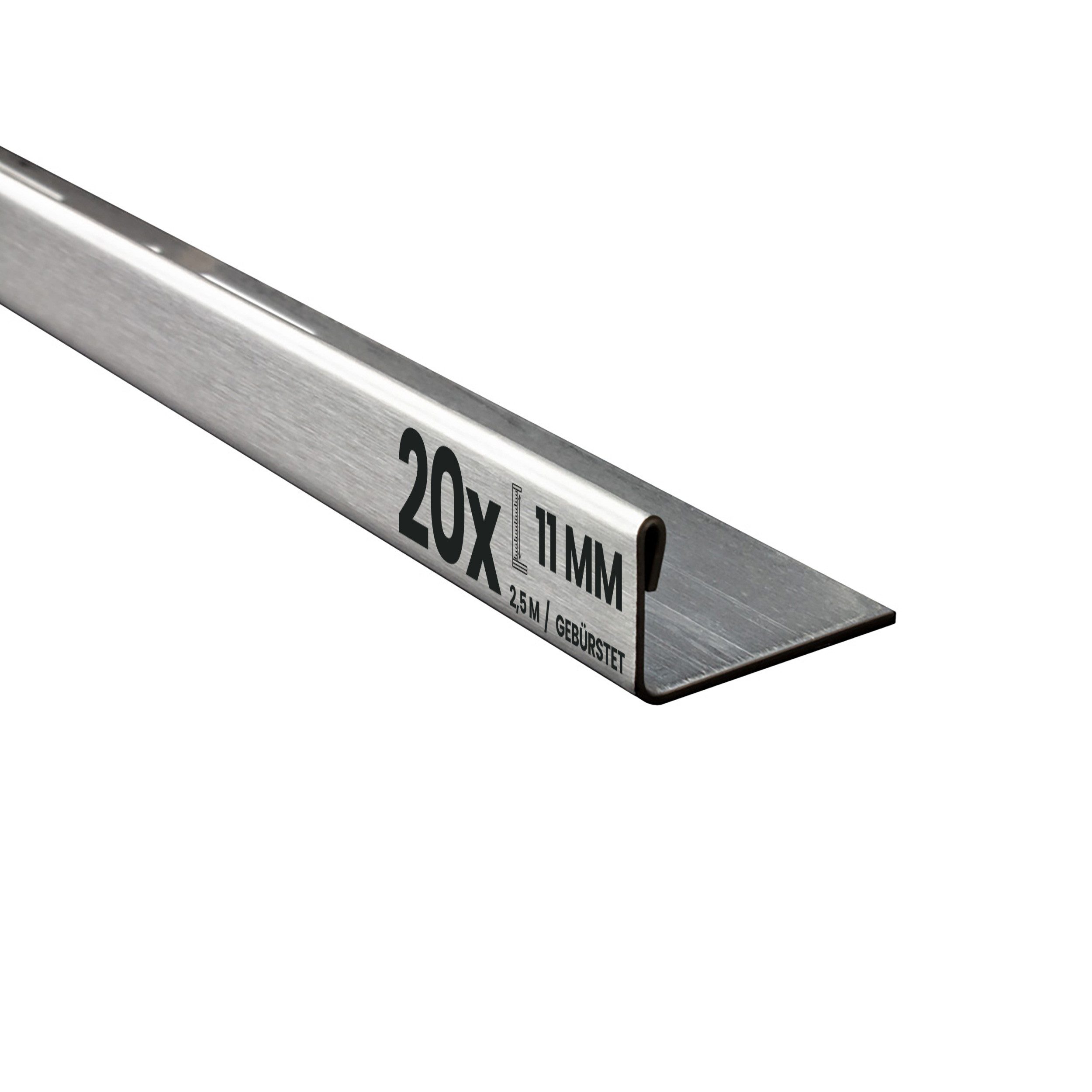 Abschlussprofil 20x L-Profil Fliesenprofil, Edelstahl, 250 cm, 11 mm, Gebürstet