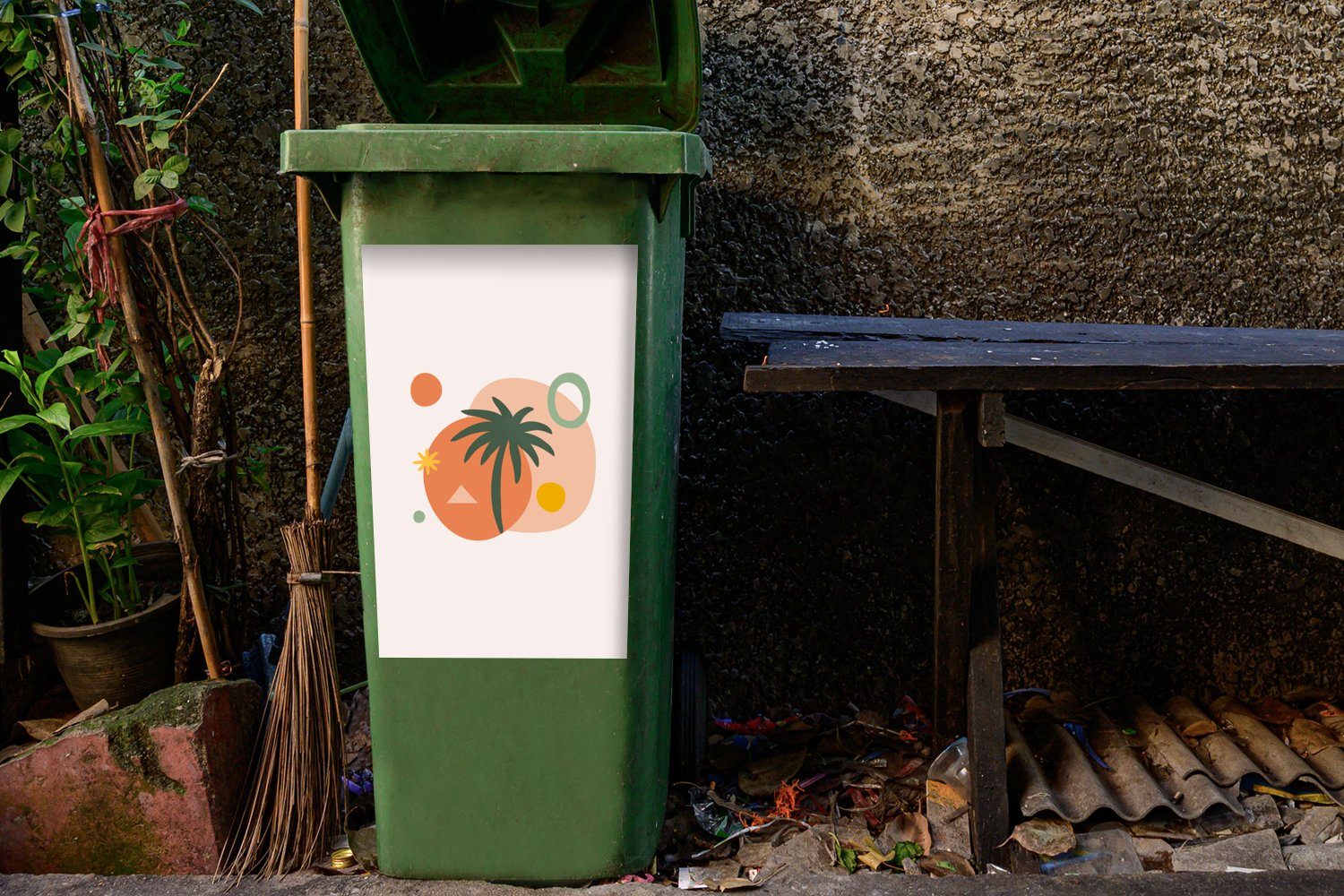 MuchoWow Wandsticker Sommer Abfalbehälter Palme Container, Sticker, Mülleimer-aufkleber, - (1 Design St), - Mülltonne