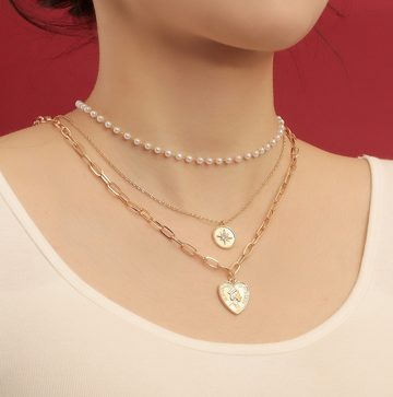 ANLÜDE Charm-Kette Damen Vintage dreifach geschichtete Halskette (1-tlg)