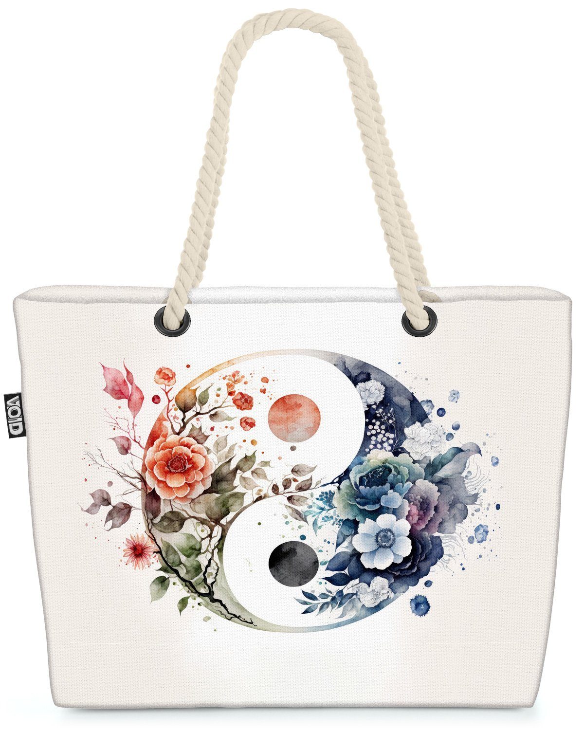 VOID Strandtasche (1-tlg), Ying Yang Blumen Tag Nacht ying yang wasserfarben floral achtsamkeit