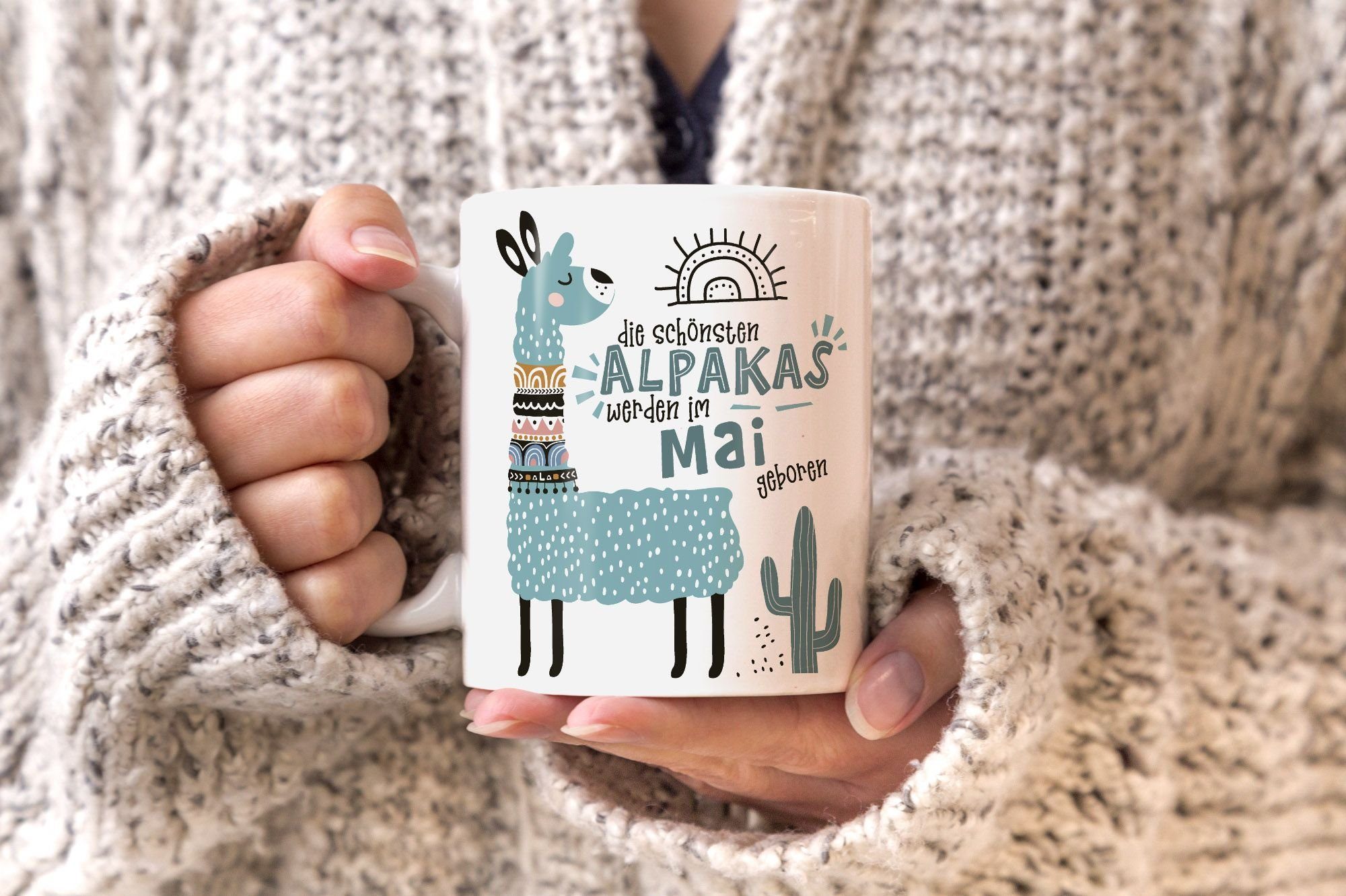 geboren SpecialMe Lama Alpakas Geburtags-Geschenke Die werden Mai Geburtsmonat Januar-Dezember individuelle weiß Kaffee-Tasse Schönsten SpecialMe®, anpassbares Motiv Tasse im Keramik