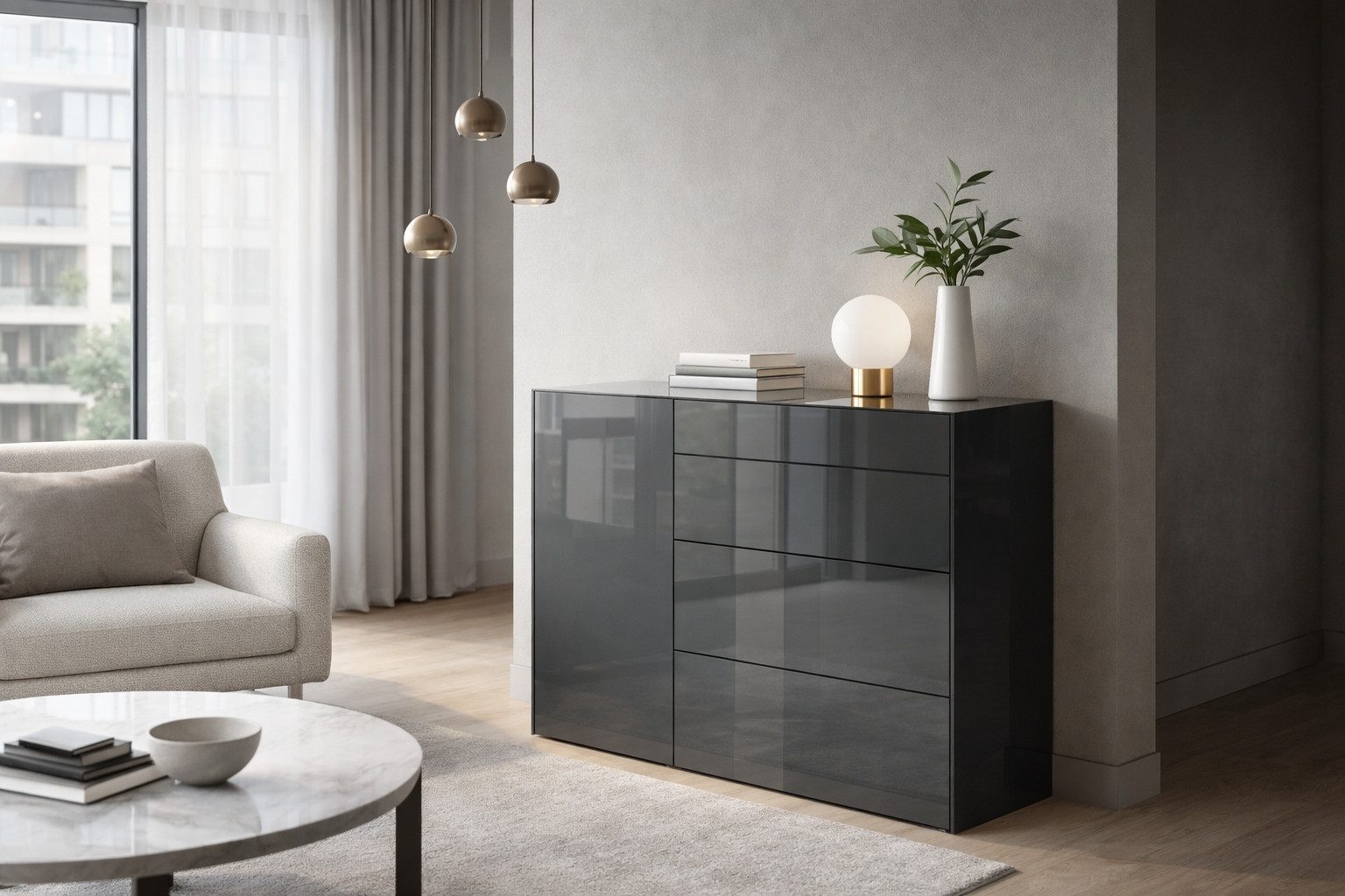 Mäusbacher Kommode, Kommode BHT 131/89/42 cm, Push to open, Front+Oberplatte=Glas